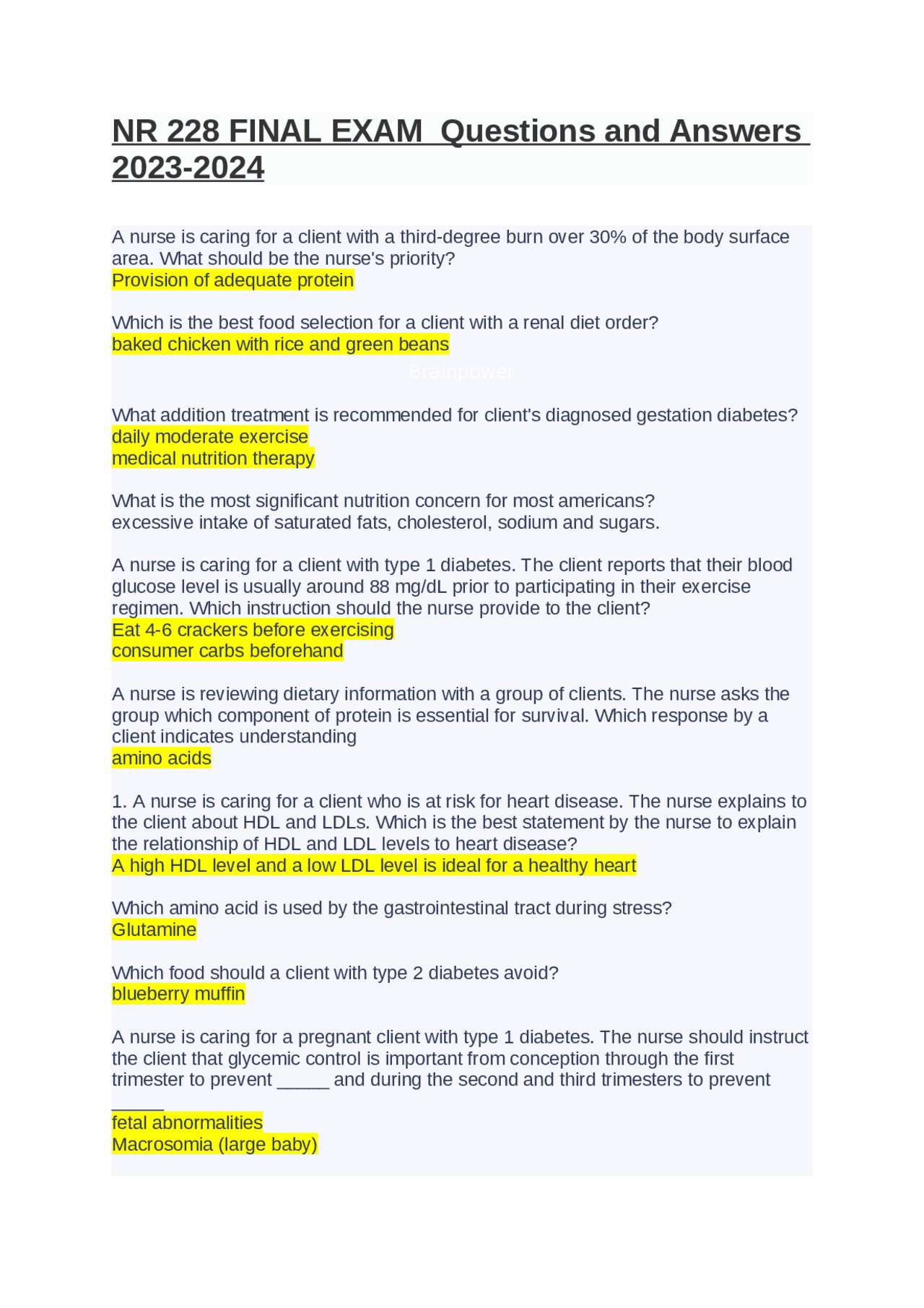 NR 228 Final Exam Questions and Answers 2023-2024 | Exams Nursing | Docsity