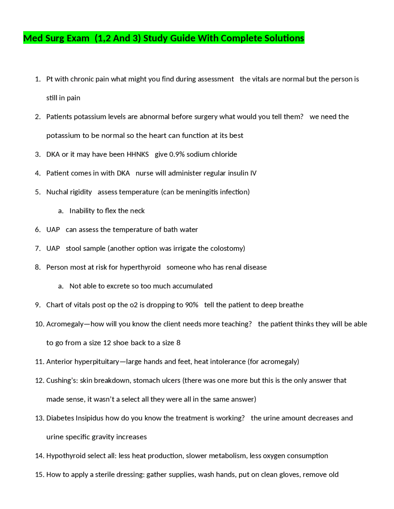 Med Surg Exam (1,2 And 3) Study Guide With Complete Solutions | Exams ...