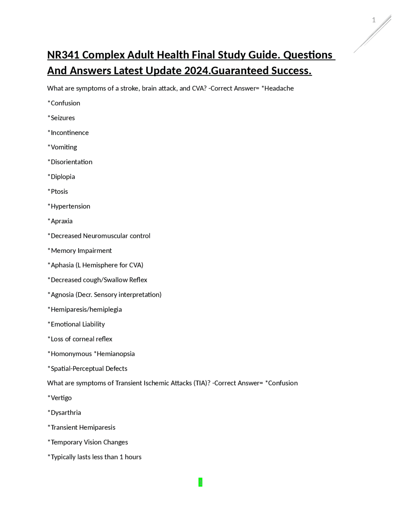 Nr341 Complex Adult Health Final Study Guide Questions And Answers Latest Update 2024 Gua Nr341 Complex Adult Health Final Study Guide Questions And Answers Latest Update 2024 Gua