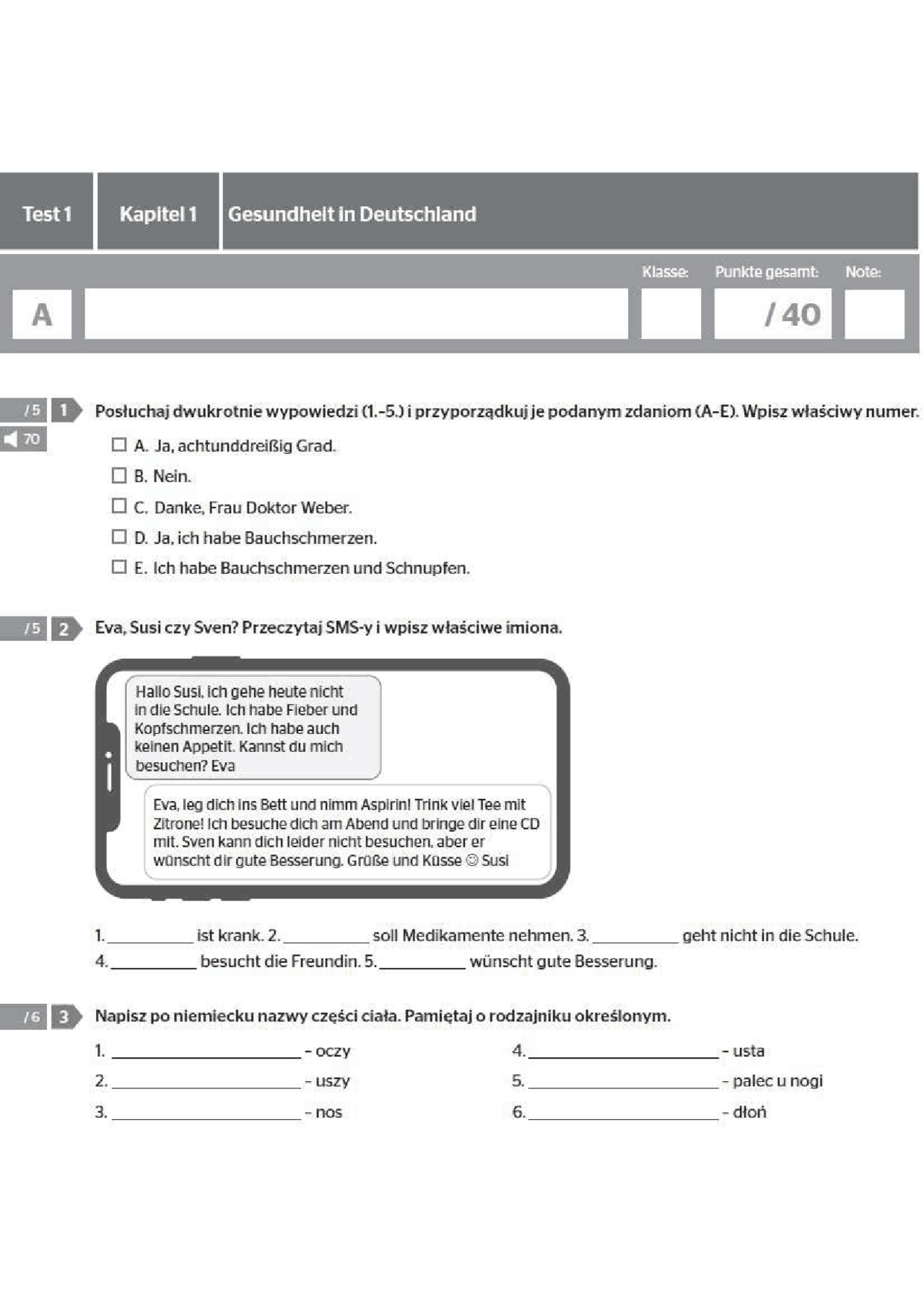 Język Niemiecki Sprawdzian Klasa 8 www.docsity.com