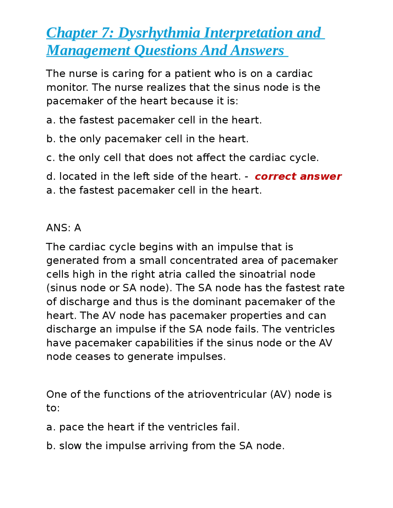 Chapter 7: Dysrhythmia Interpretation and Management Questions And ...