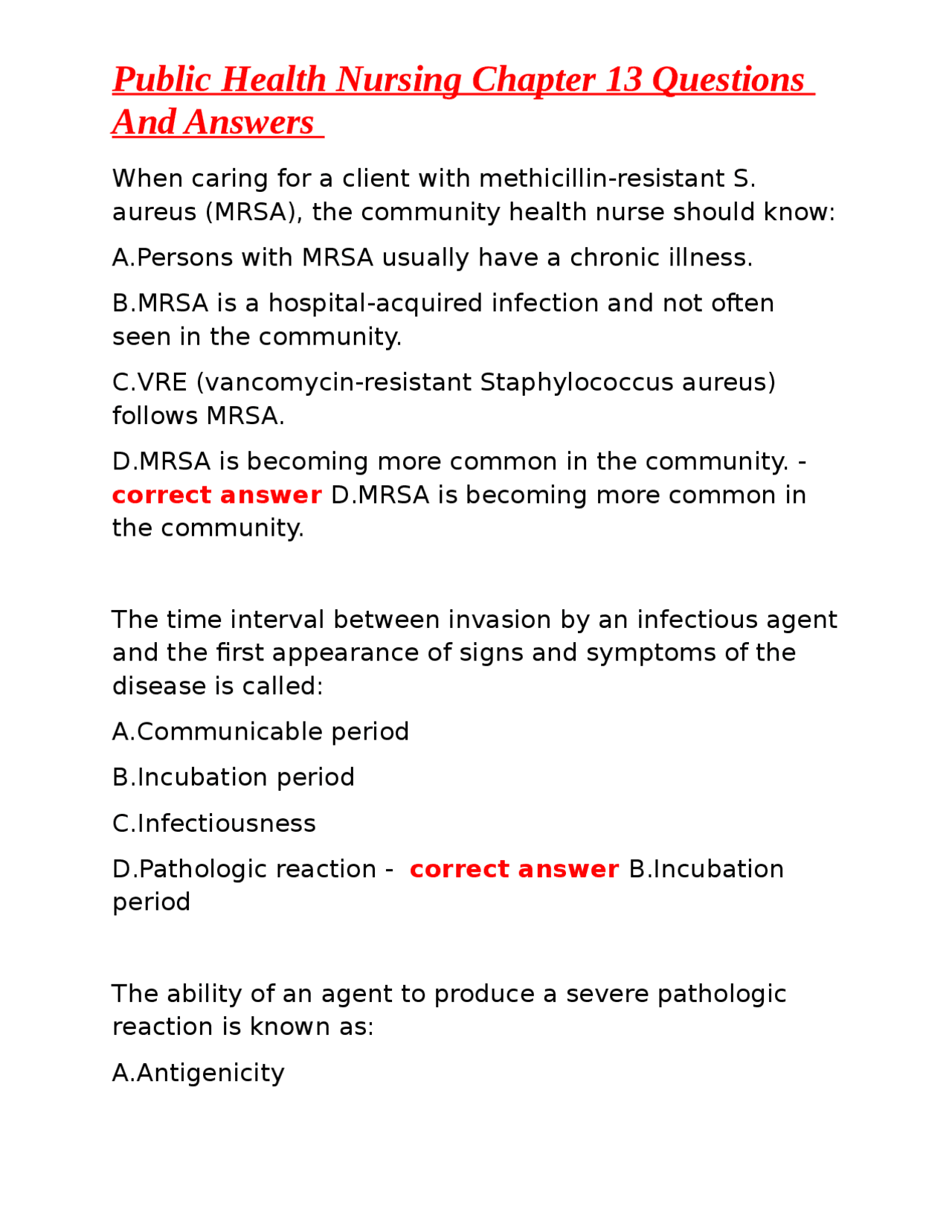 Public Health Nursing Chapter 13 Questions And Answers | Exams Public ...