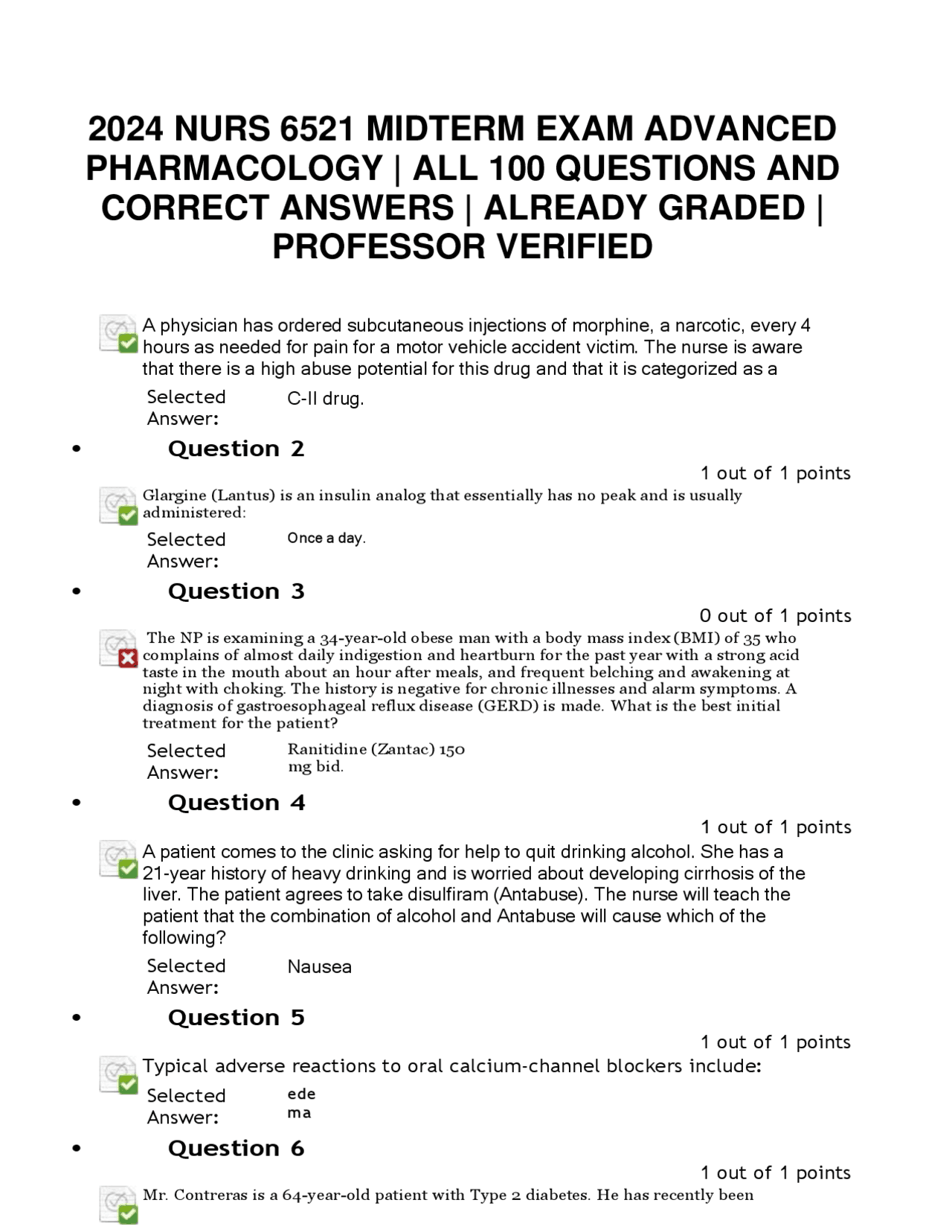 2024 NURS 6521 Midterm Exam Advanced Pharmacology | Exams
