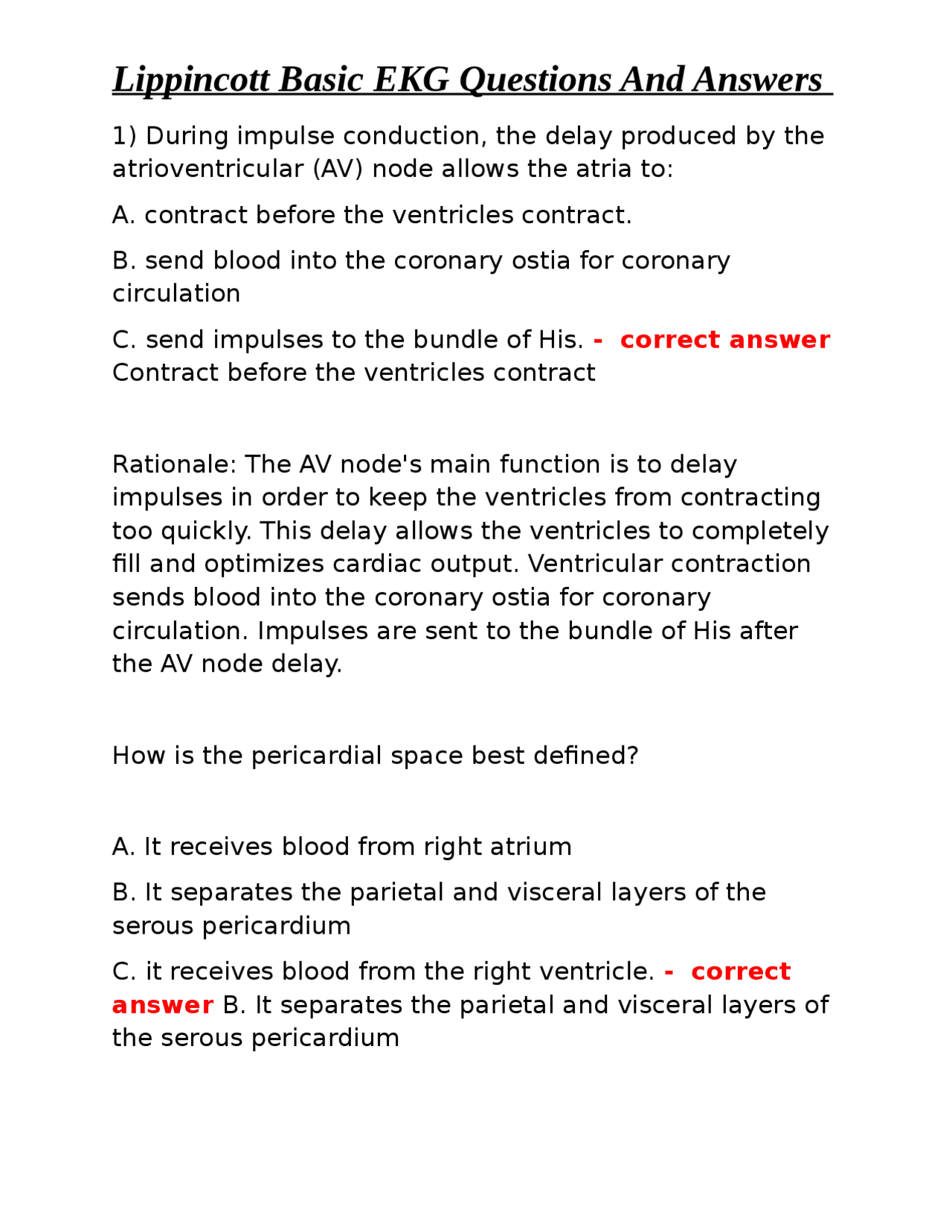 Lippincott basic ekg questions and answers exams nursing docsity