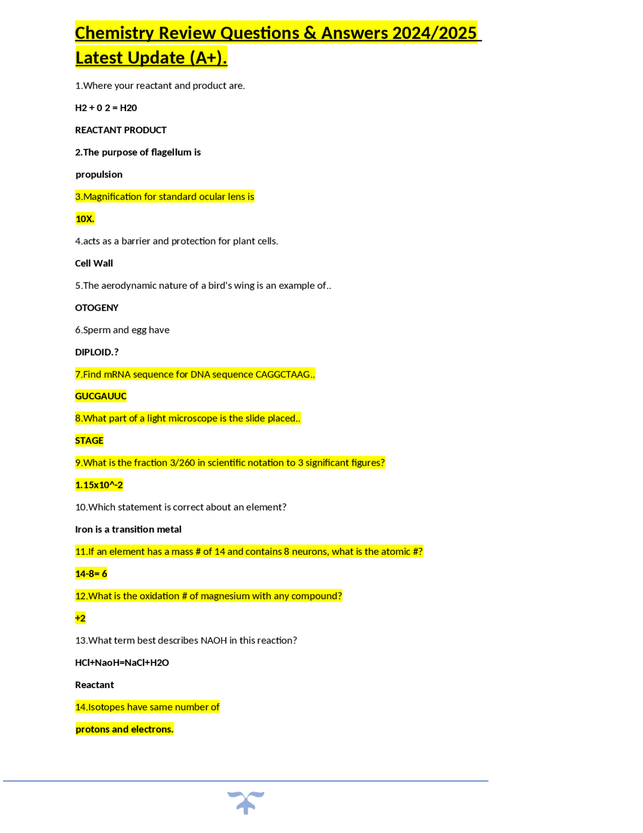 Chemistry Review Questions Answers 2024 2025 Latest Update A chemistry-review-questions-answers-2024-2025-latest-update-a