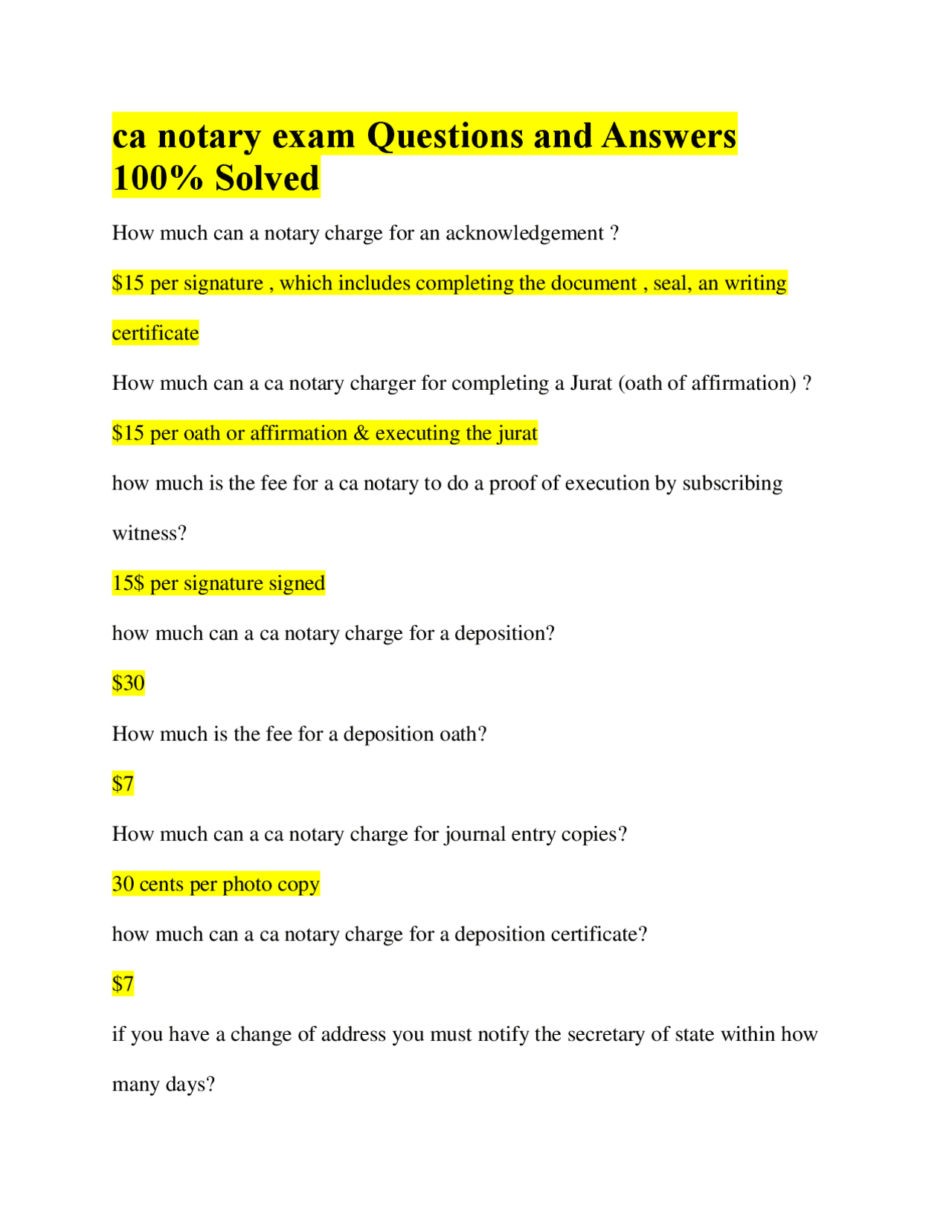 ca notary exam Questions and Answers 100 Solved Exams Law Docsity