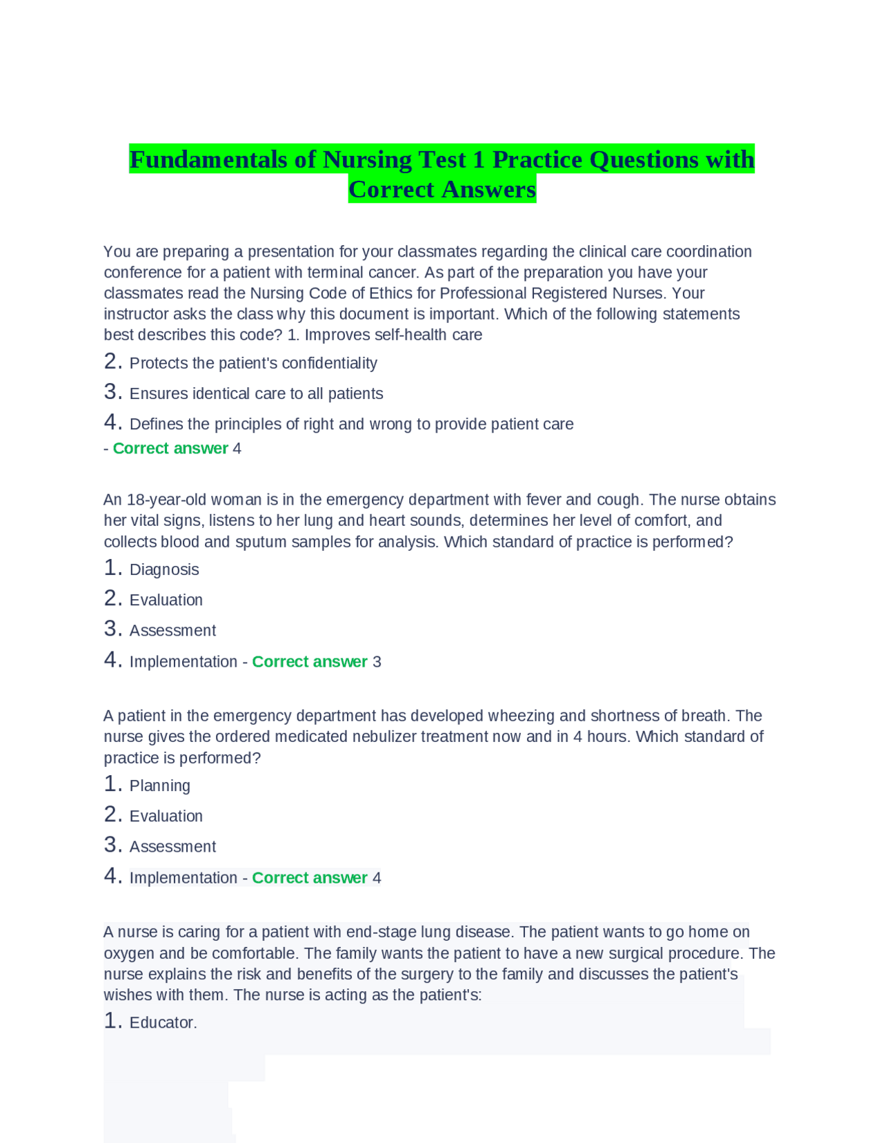 Fundamentals Of Nursing Test 1 Practice Questions With Correct Answers Exams Nursing Docsity Fundamentals Of Nursing Test 1 Practice Questions With Correct Answers Exams Nursing Docsity
