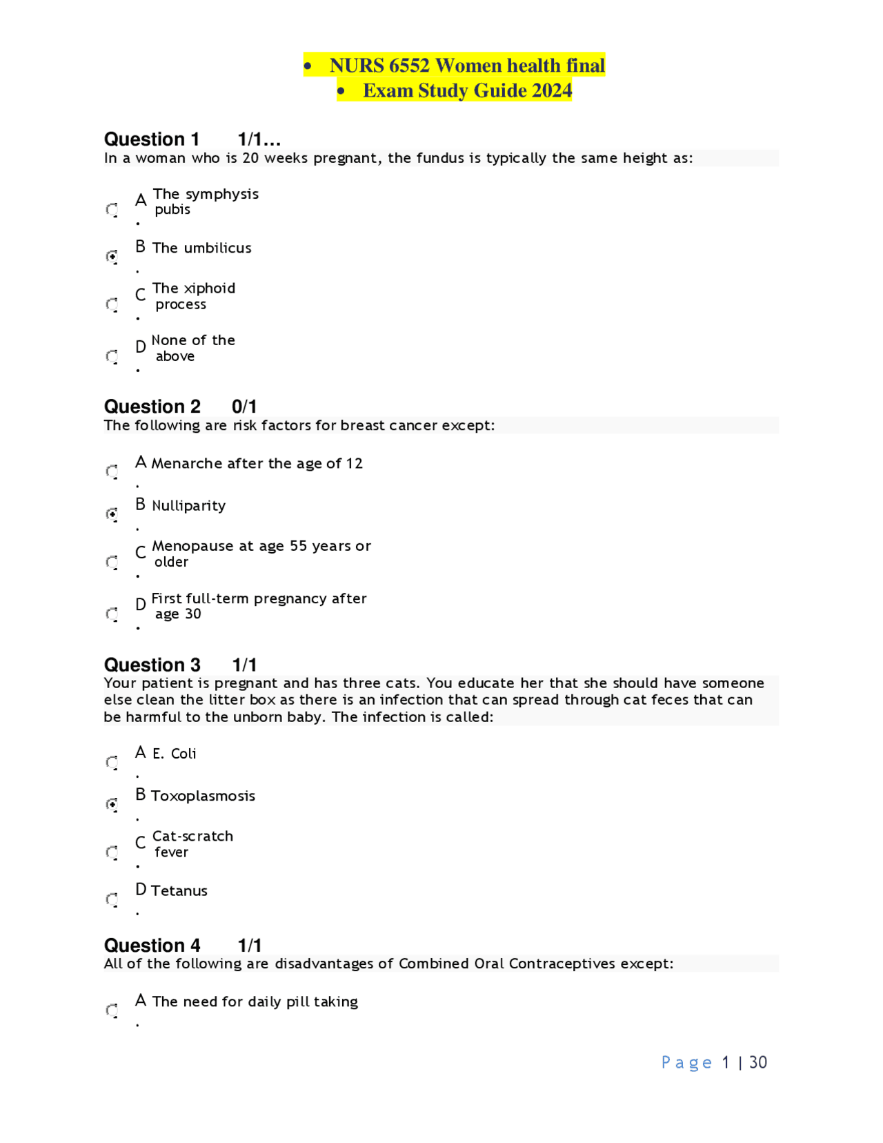 NURS 6552 Women health final Exam Study Guide 2024 | Exams Nursing ...