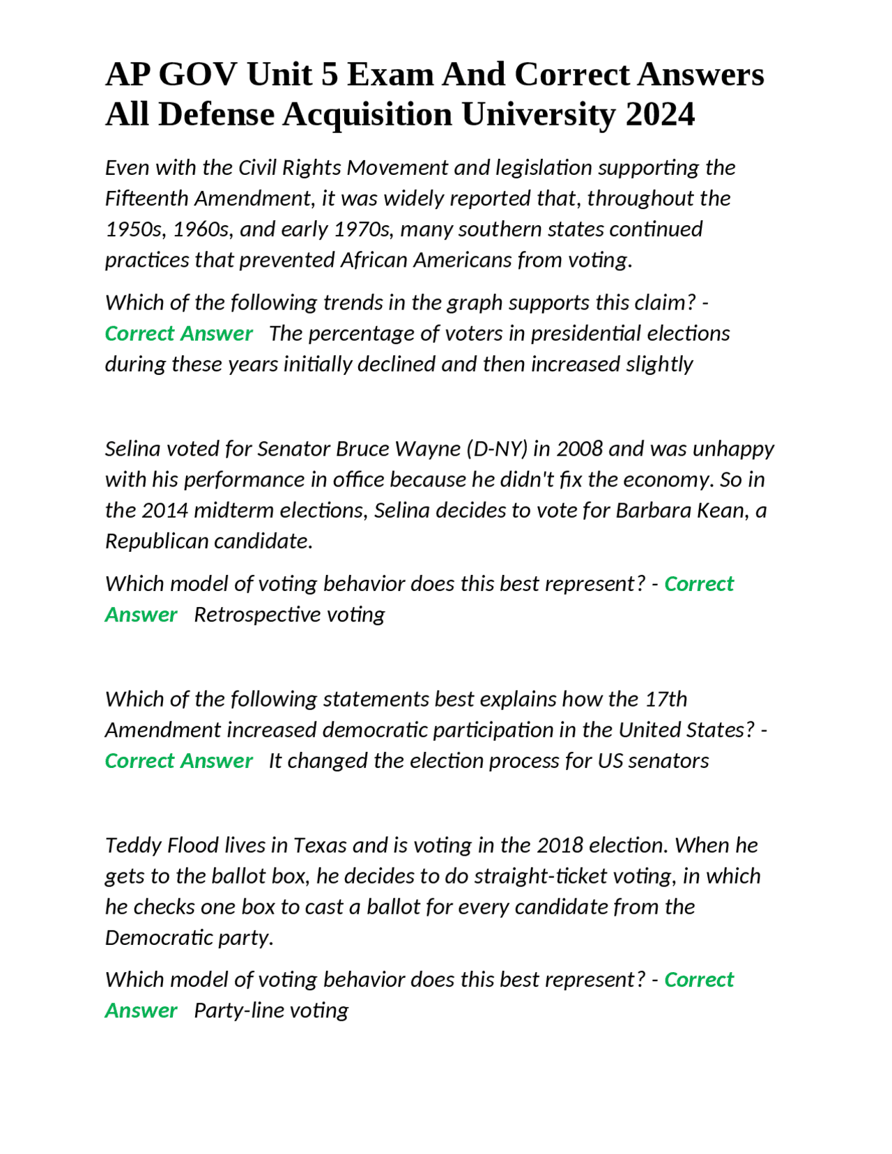 AP GOV Unit 5 Exam And Correct Answers All Defense Acquisition