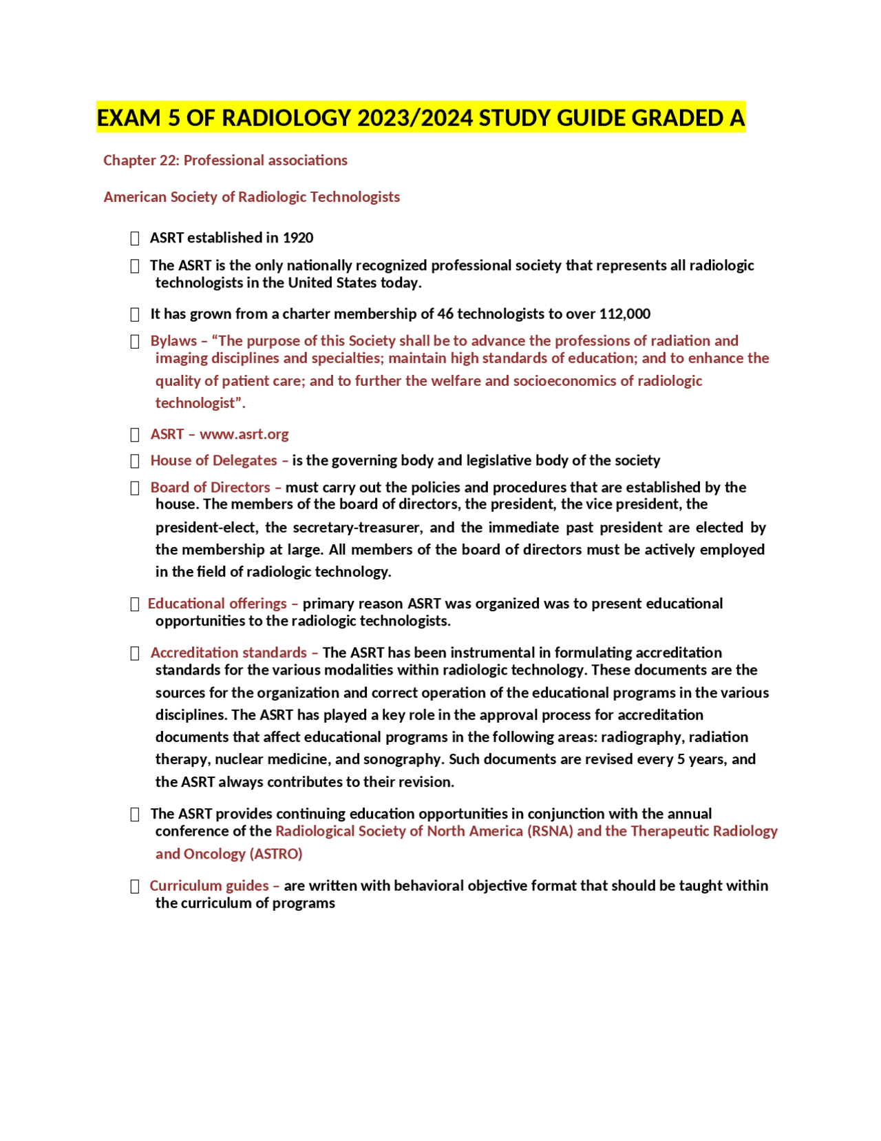 EXAM 5 OF RADIOLOGY 2023/2024 STUDY GUIDE GRADED A Exams Radiology