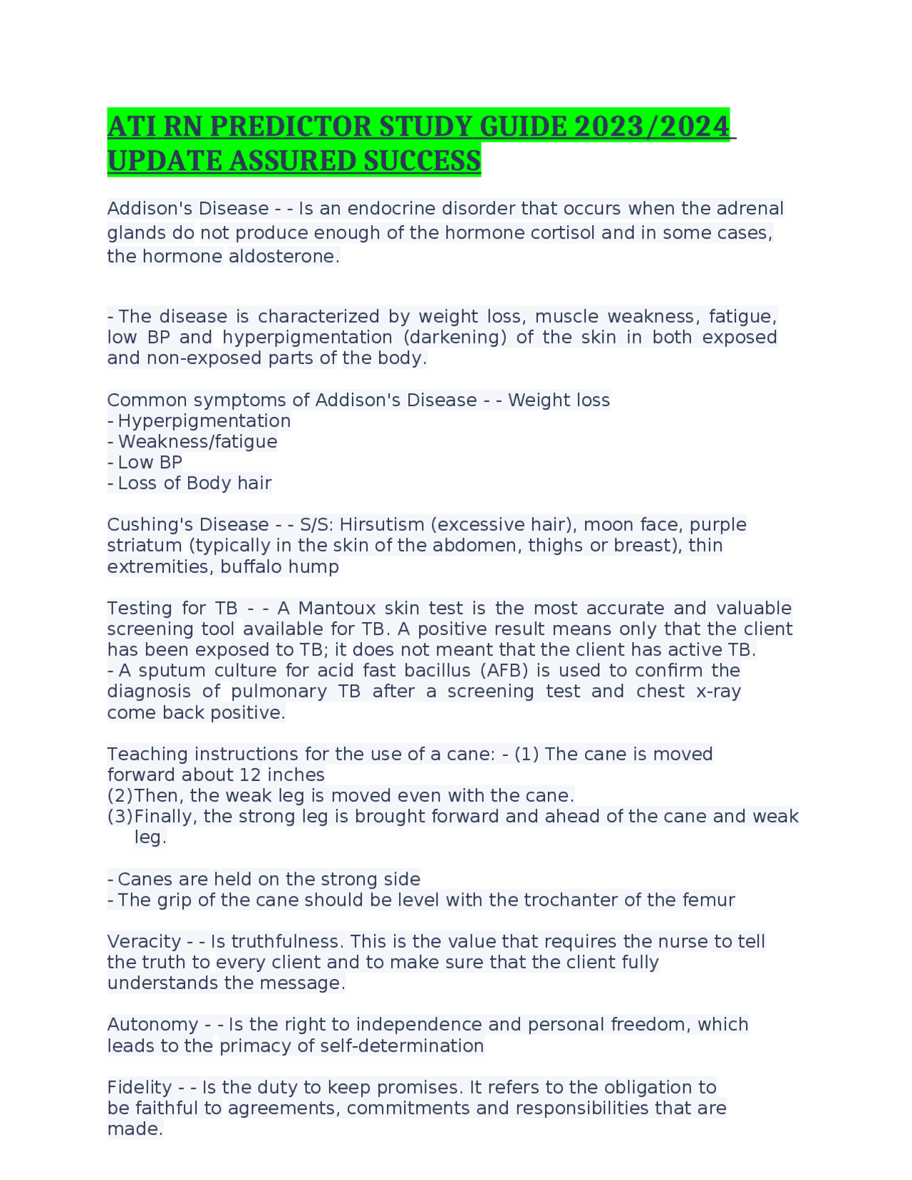 ATI RN PREDICTOR STUDY GUIDE 2023/2024 UPDATE ASSURED SUCCESS | Exams ...