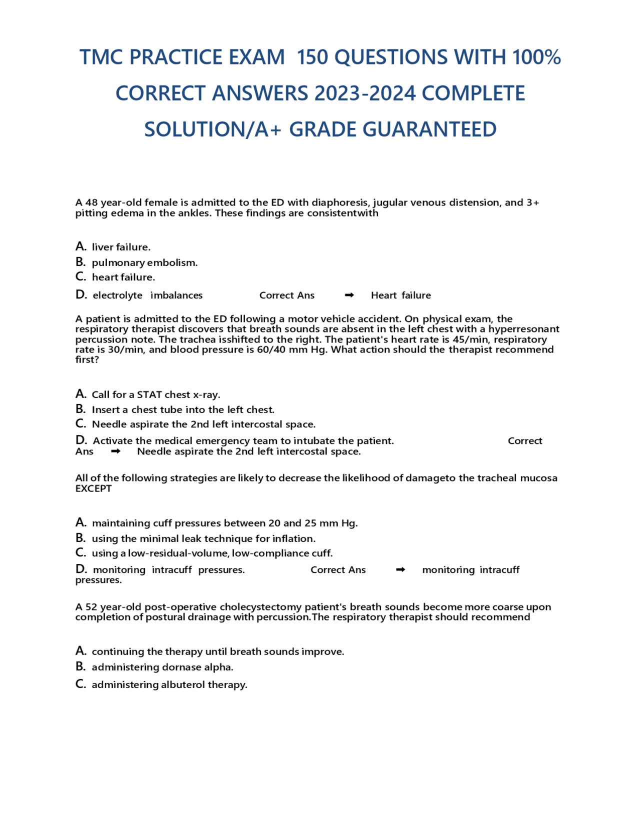 TMC PRACTICE EXAM 150 QUESTIONS WITH 100% CORRECT ANSWERS 2023-2024 ...