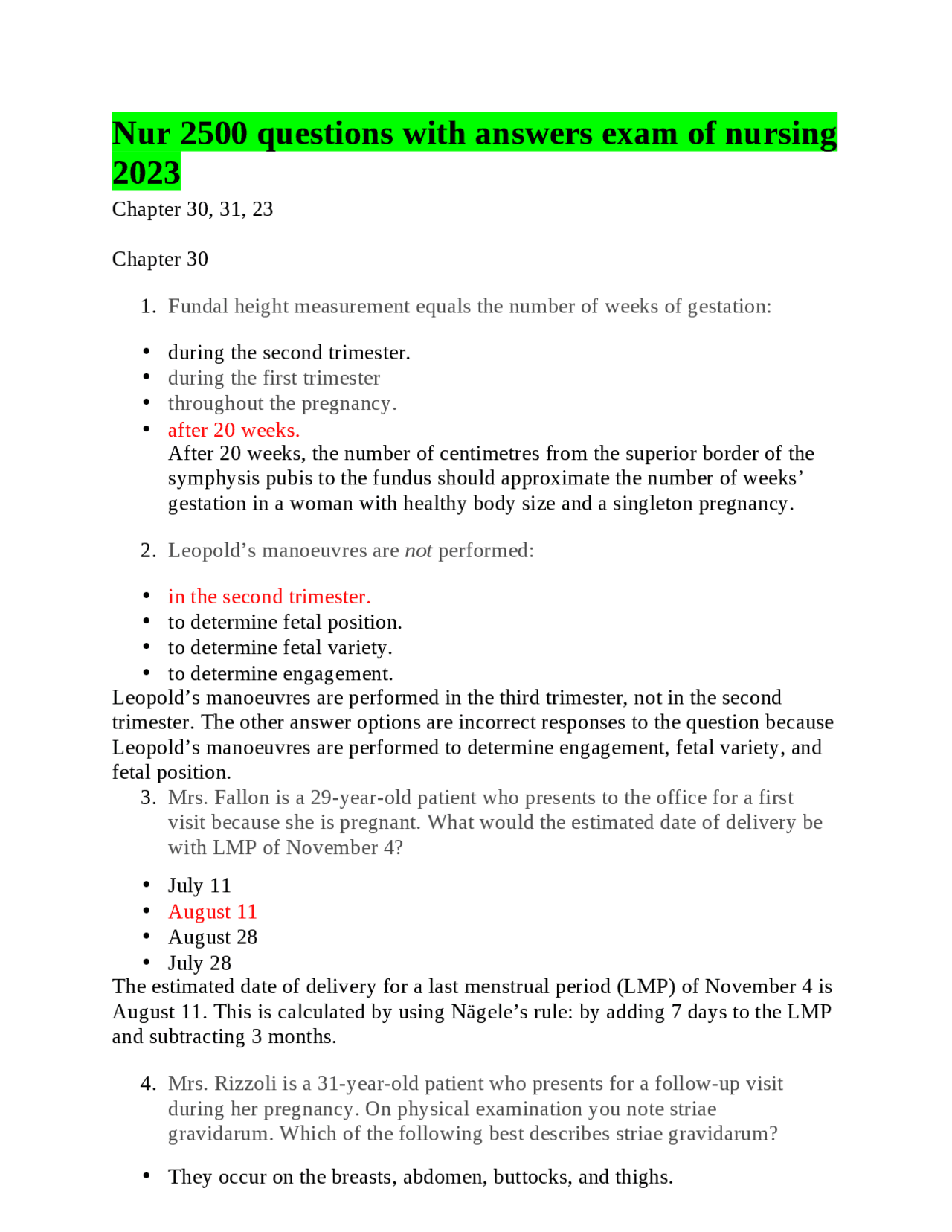 Nur 2500 questions with answers exam of nursing 2023 | Exams Nursing ...