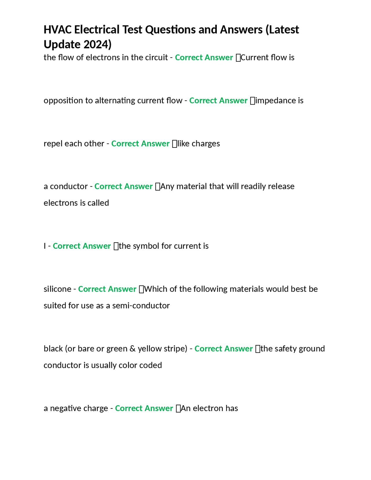 HVAC Electrical Test Questions and Answers (Latest Update 2024) Exams