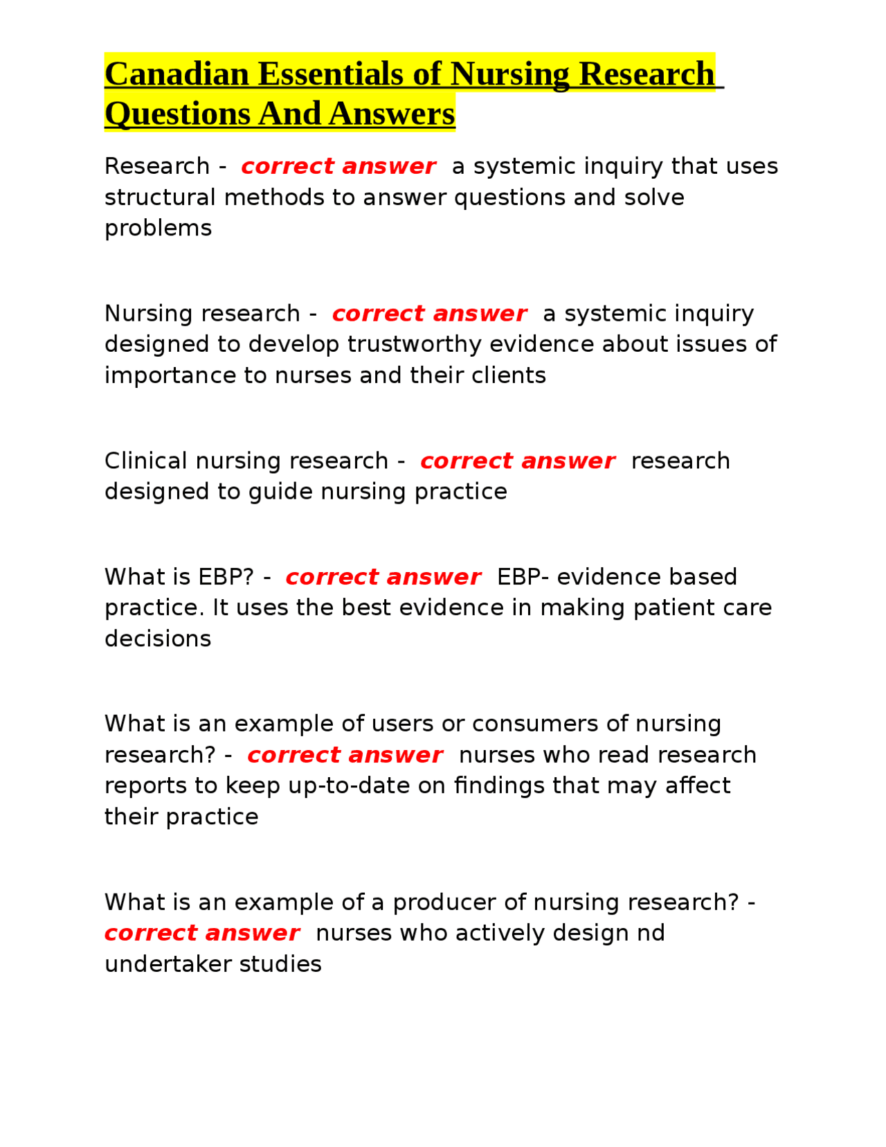 Nursing Research Questions And Answers Nursing Research Questions And Answers