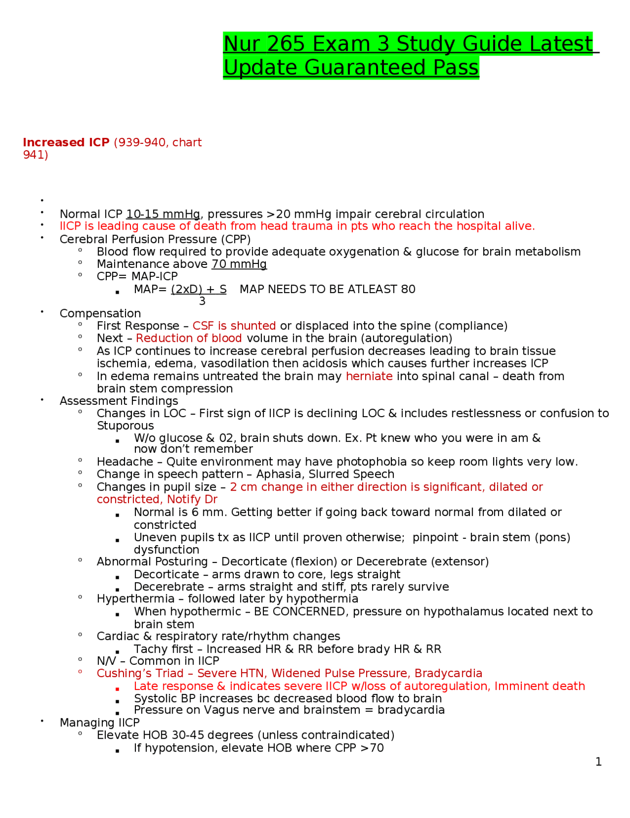 Nur 265 Exam 3 Study Guide Latest Update Guaranteed Pass | Exams ...