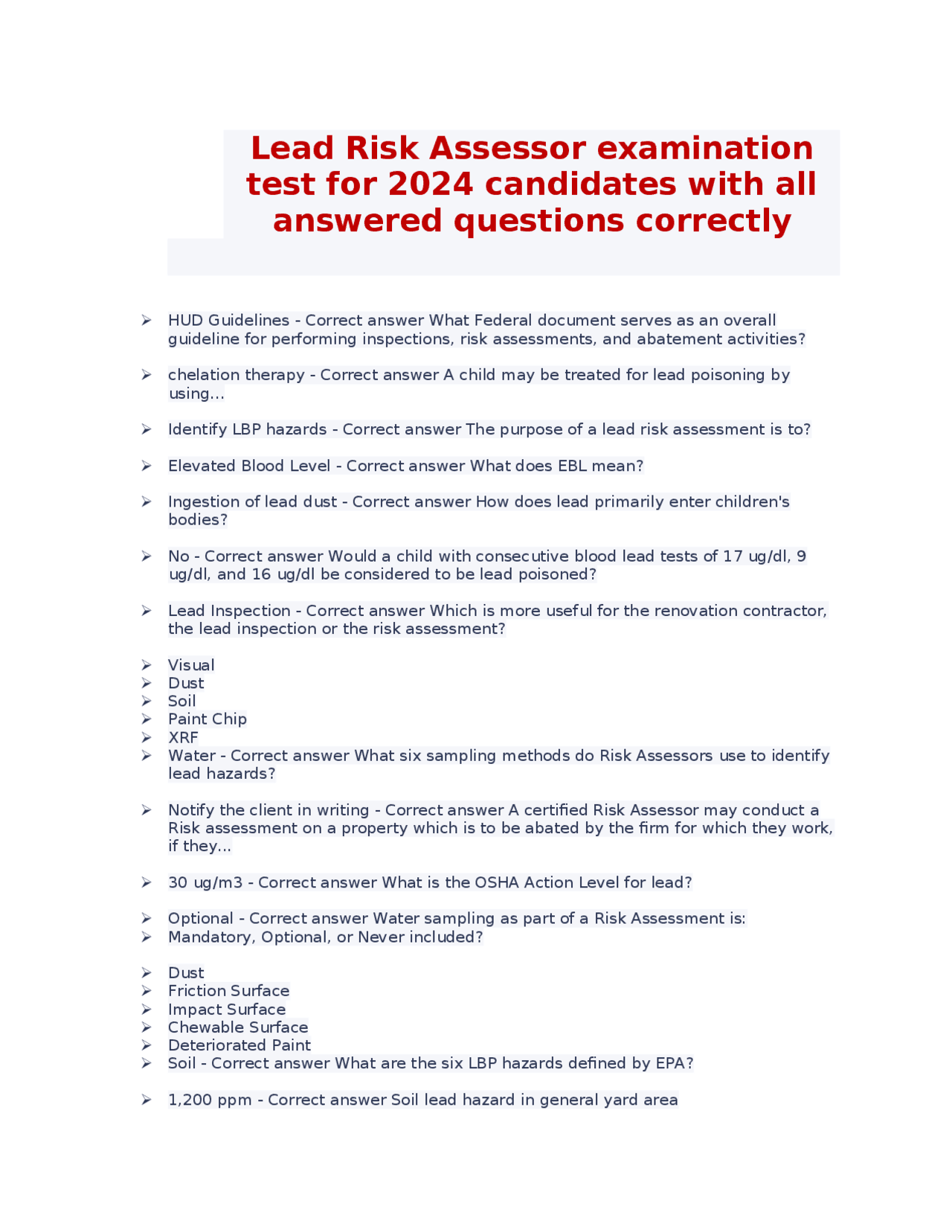 Lead Risk Assessor examination test for 2024 candidates with all ...