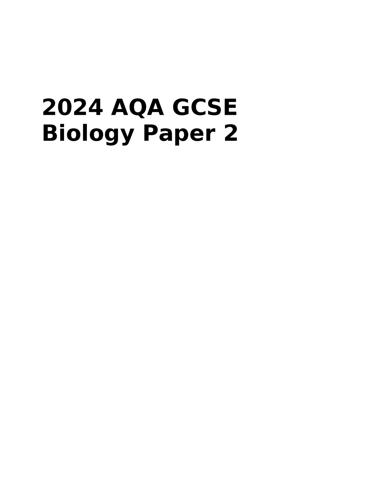 2024 AQA GCSE Biology Paper 2 | Exams Biology | Docsity