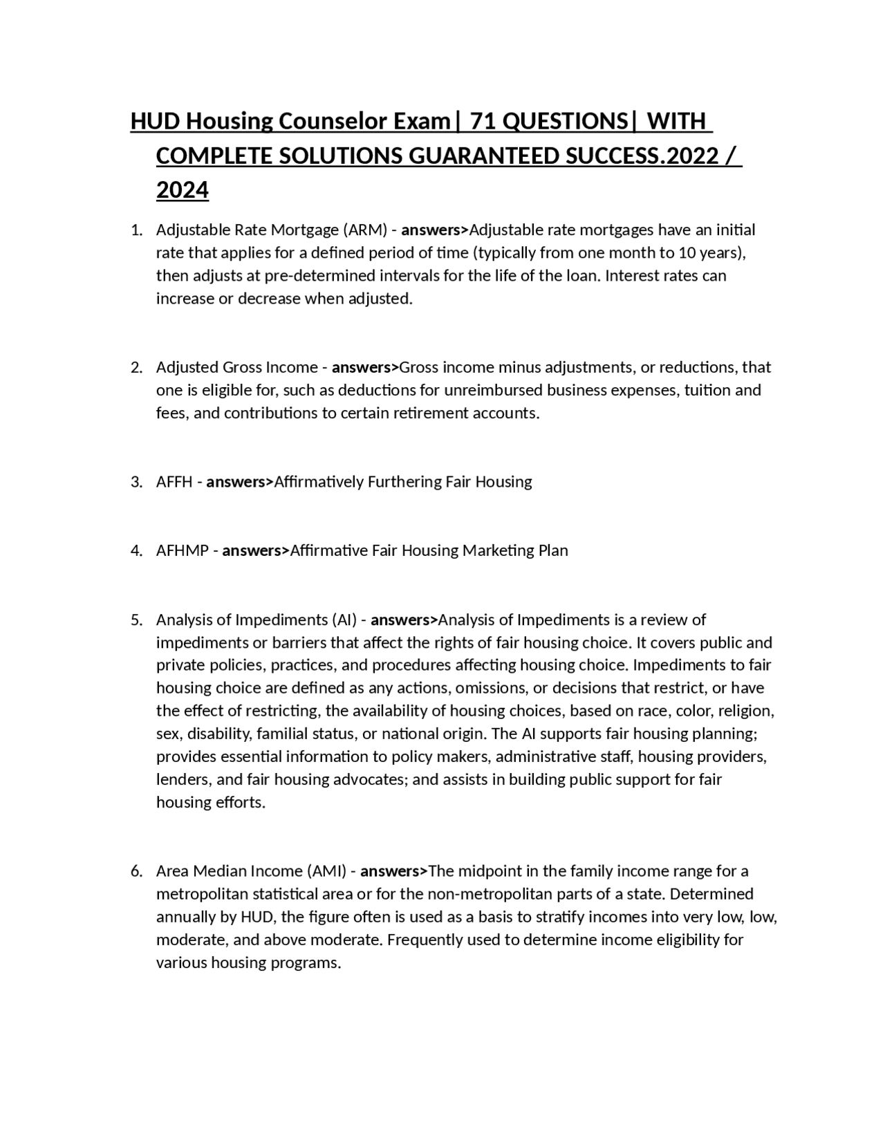 HUD Housing Counselor Exam 71 QUESTIONS WITH COMPLETE SOLUTIONS