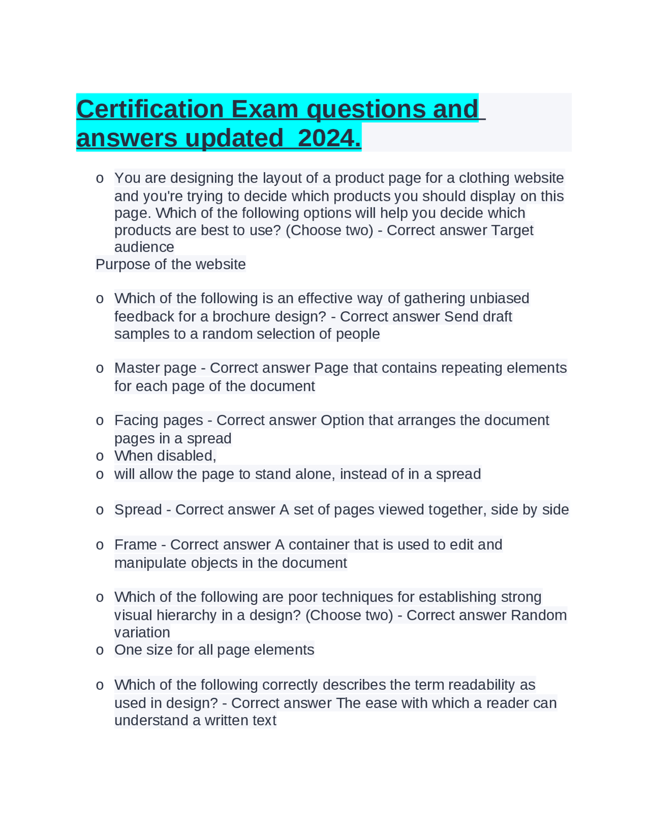 Certification Exam questions and answers updated 2024. | Exams ...