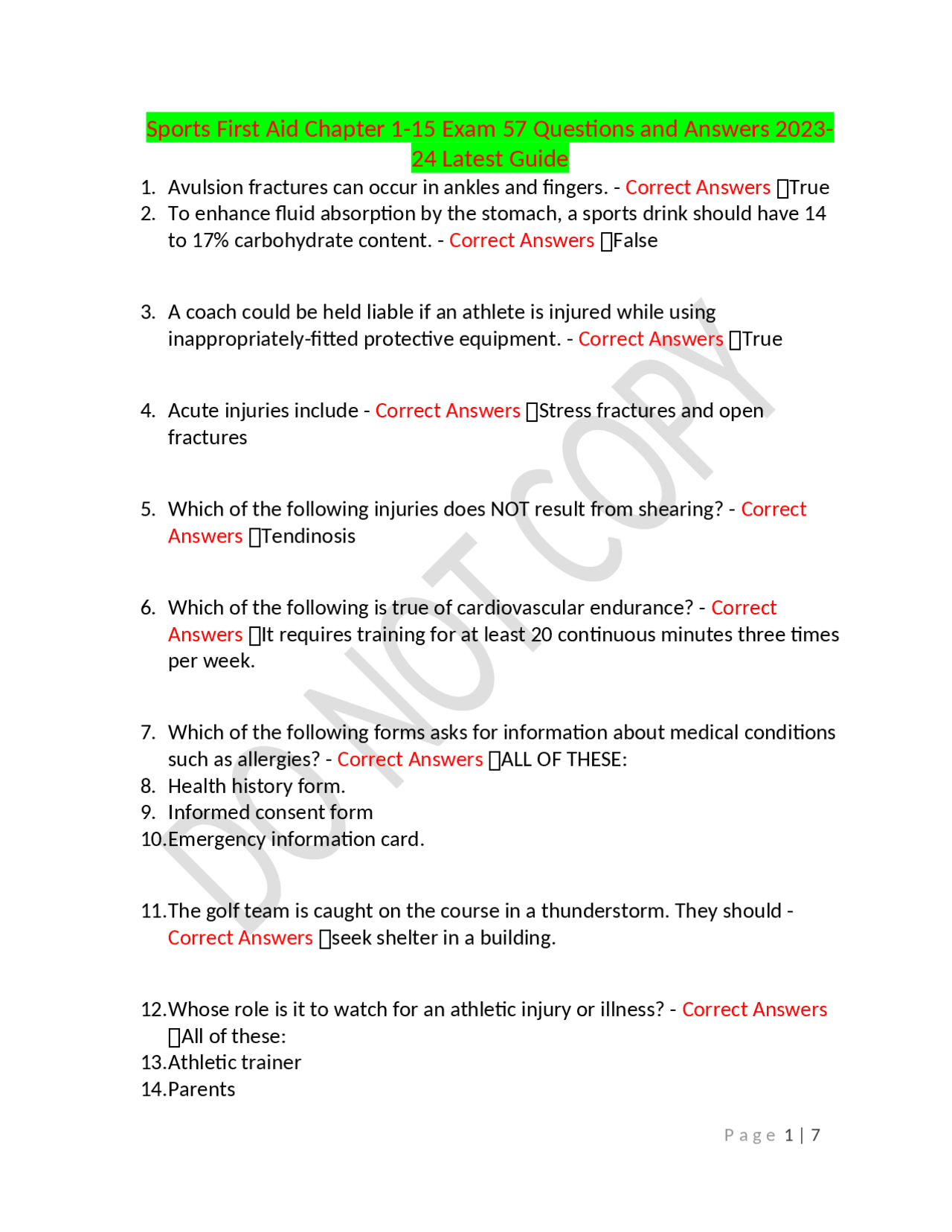 Sports First Aid Chapter 115 Exam 57 Questions and Answers 202324