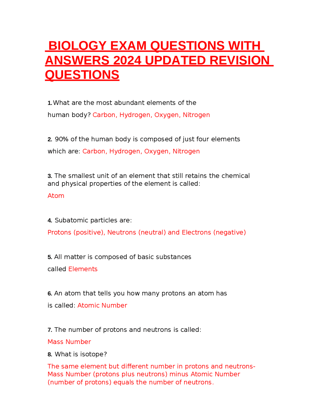 Biology Exam Questions and Answers | Exams Molecular biology | Docsity