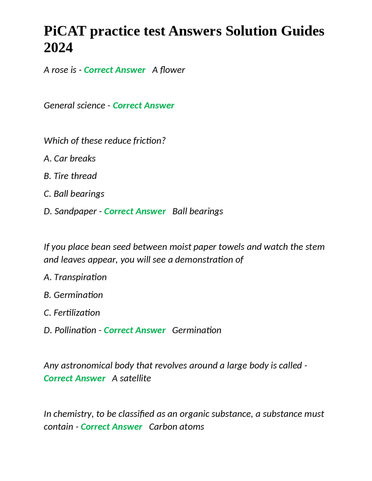 Picat Study Guide PiCAT practice test Answers Solution Guides 2024 | Exams Nursing | Docsity