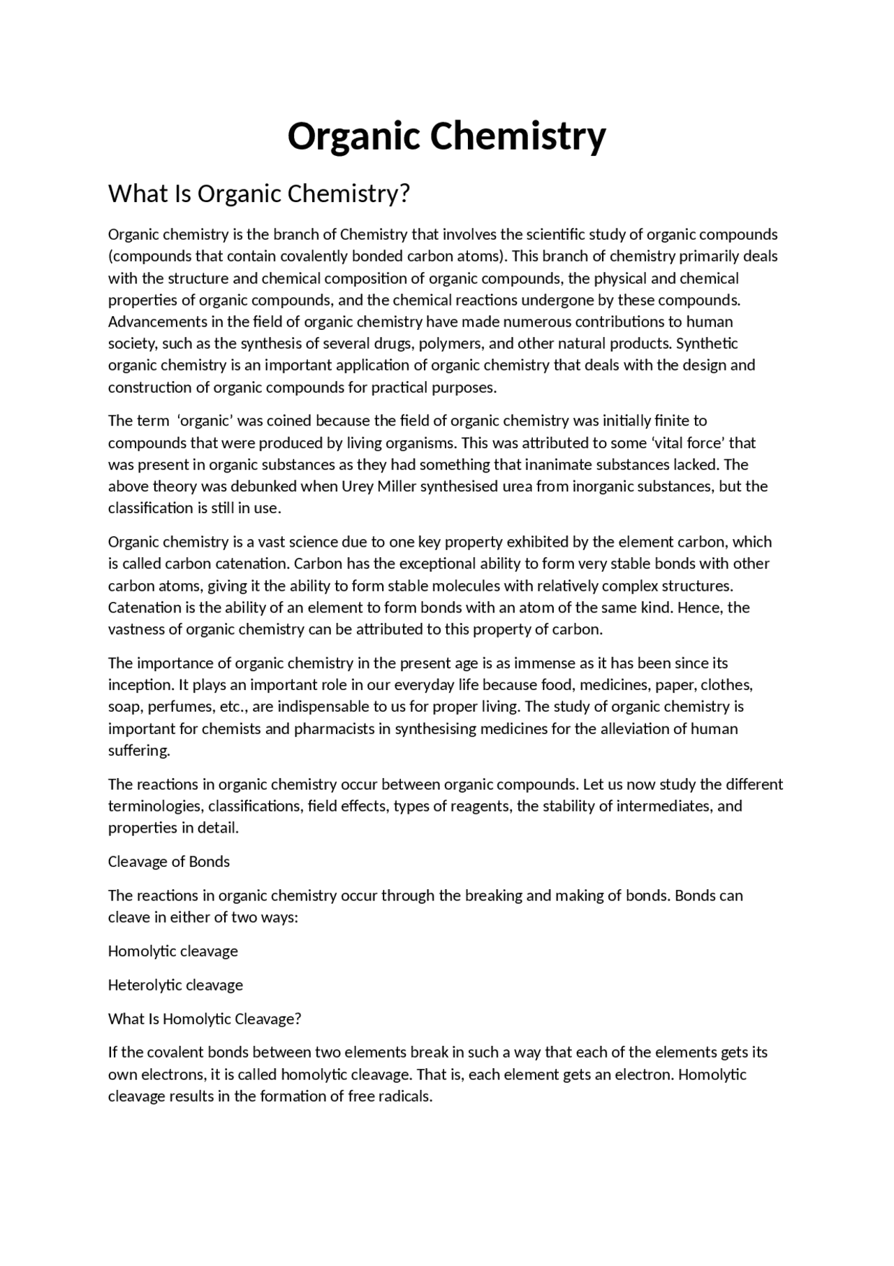 Introduction to Organic Chemistry | Study notes Chemistry | Docsity