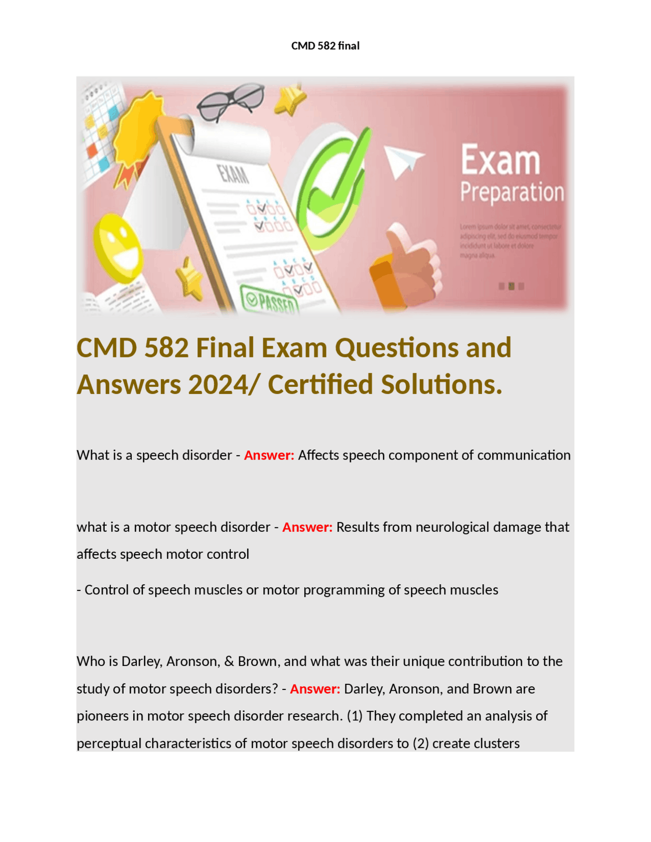 CMD 582 Final Exam Questions and Answers 2024/ Certified Solutions ...