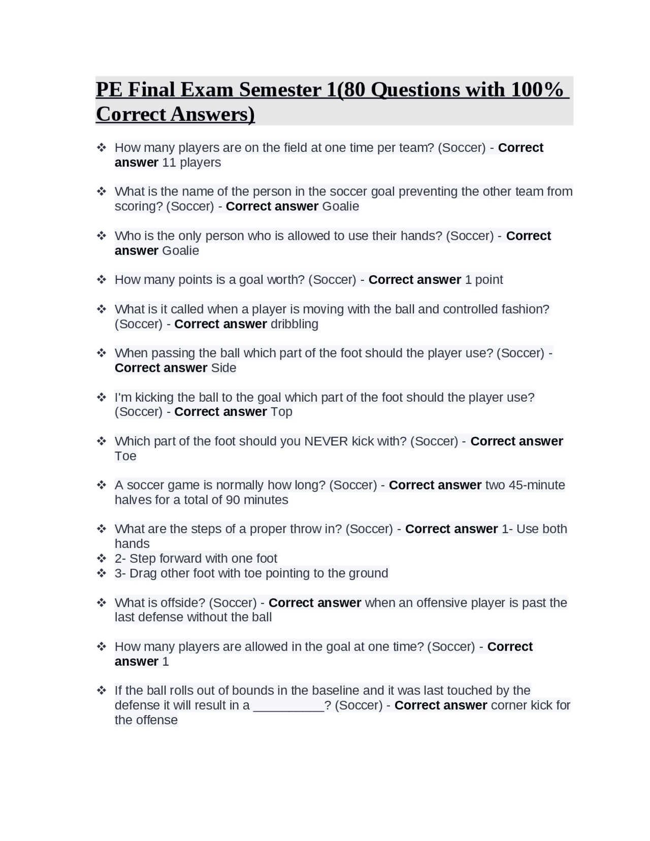 PE Final Exam Semester 1(80 Questions with 100% Correct Answers ...