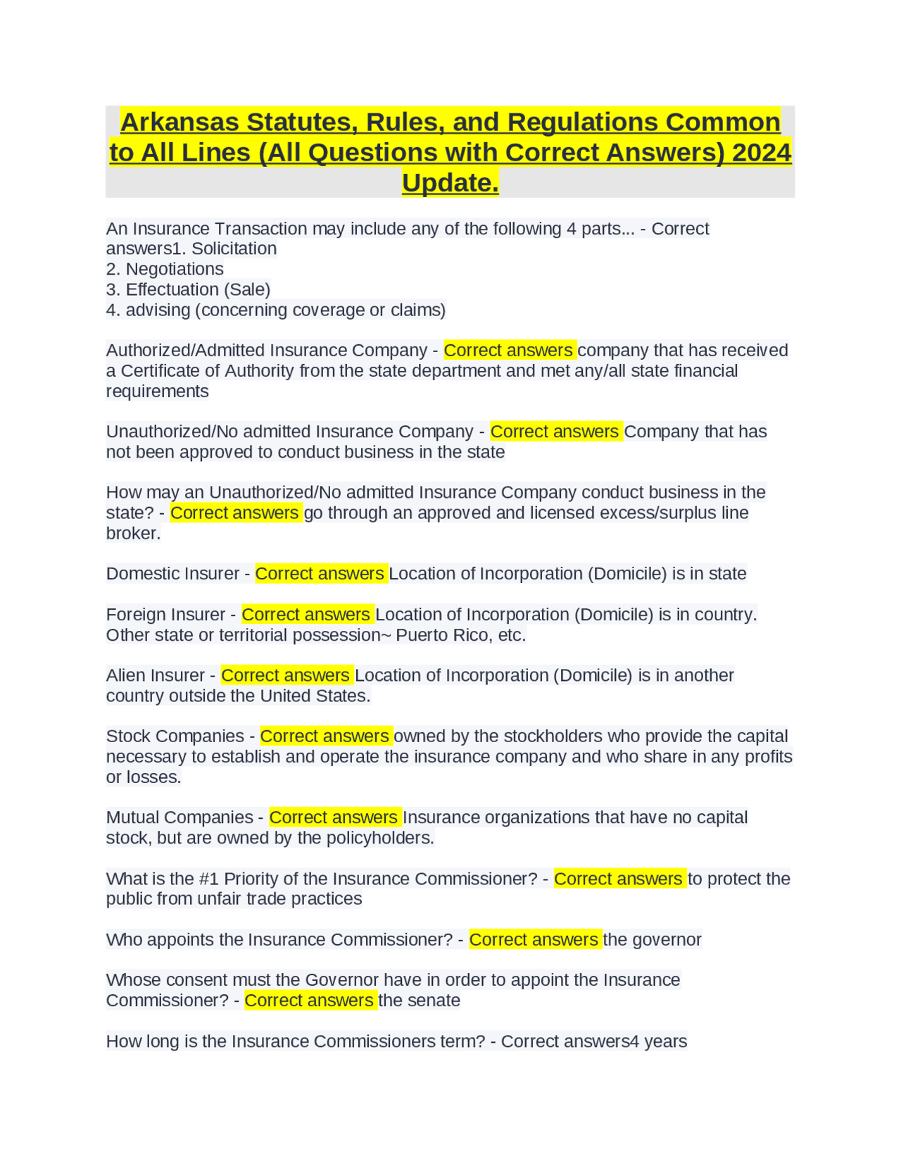 Arkansas Statutes, Rules, and Regulations Common to All Lines (All