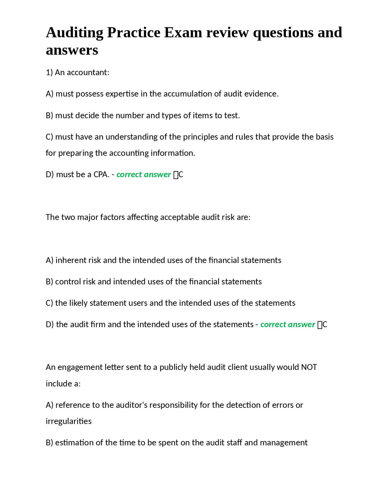 Auditing Practice Exam review questions and answers | Exams Nursing ...