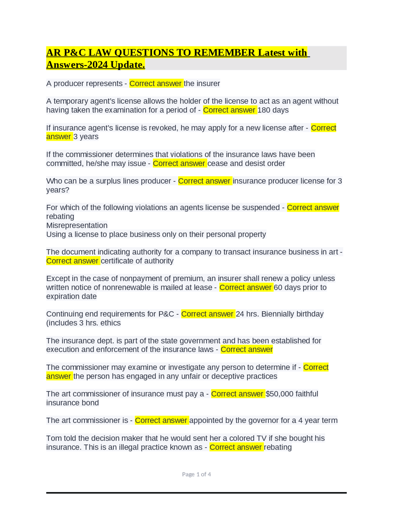 Arkansas Property and Casualty Insurance Law Questions with Answers