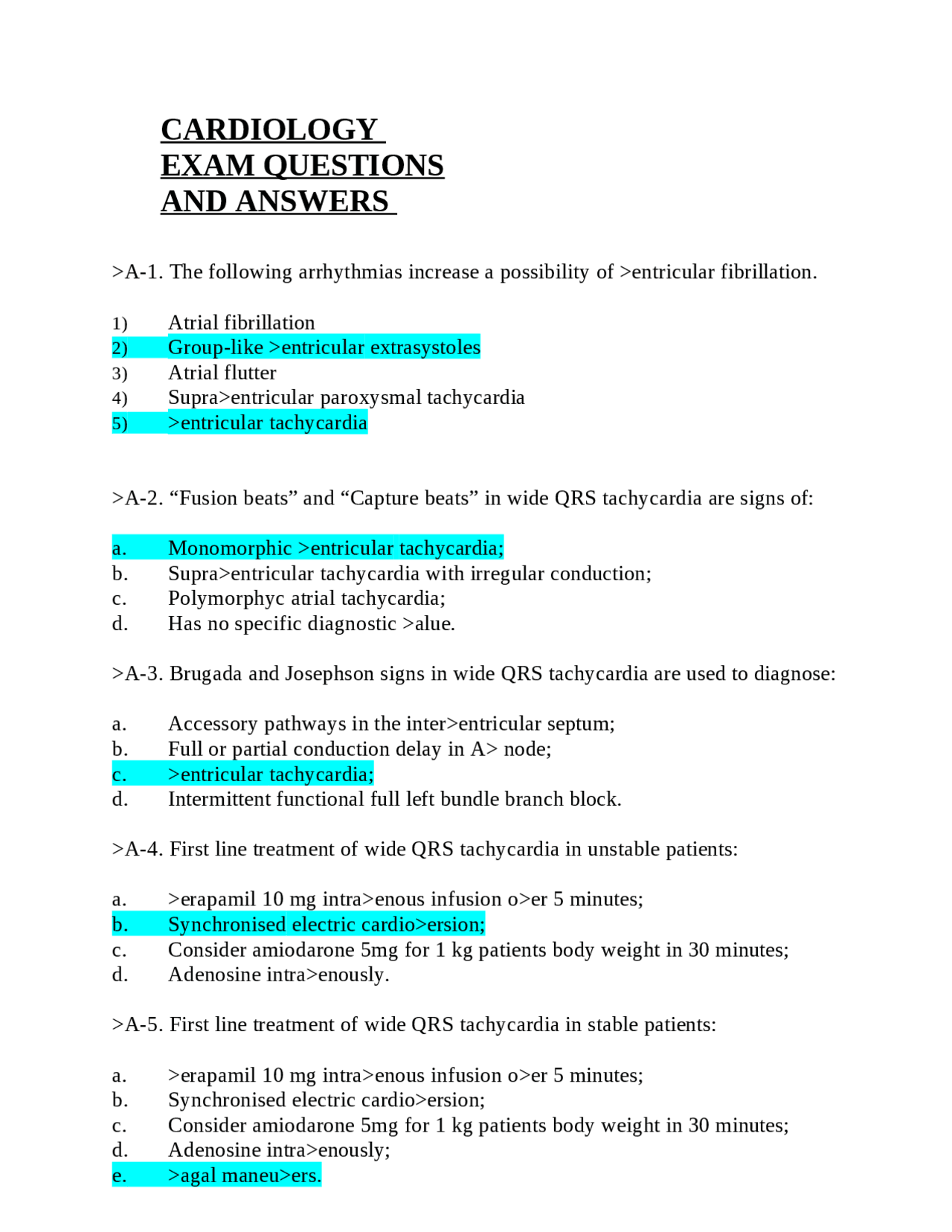 CARDIOLOGY EXAM QUESTIONS AND ANSWERS Exams Nursing Docsity