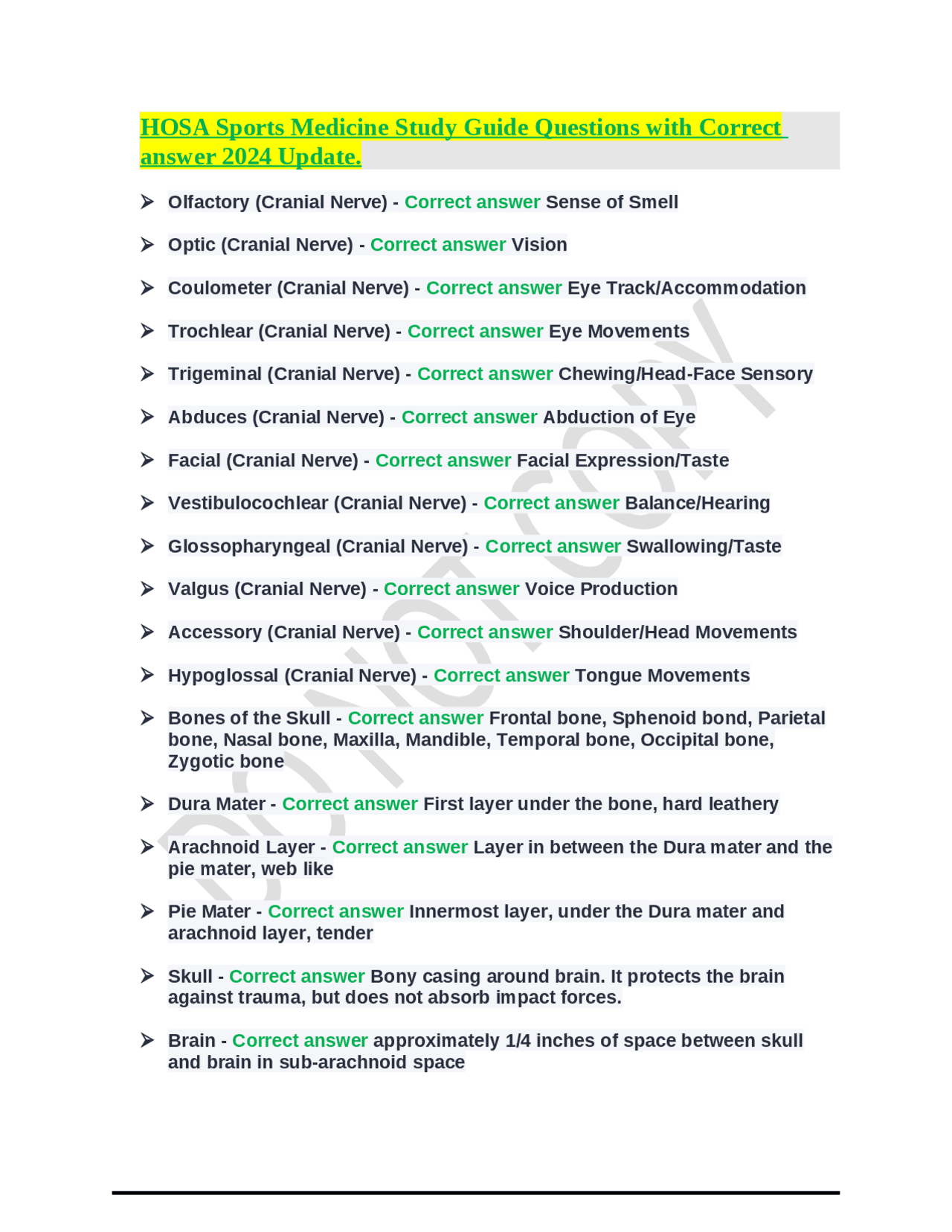 HOSA Sports Medicine Study Guide Questions with Correct answer 2024