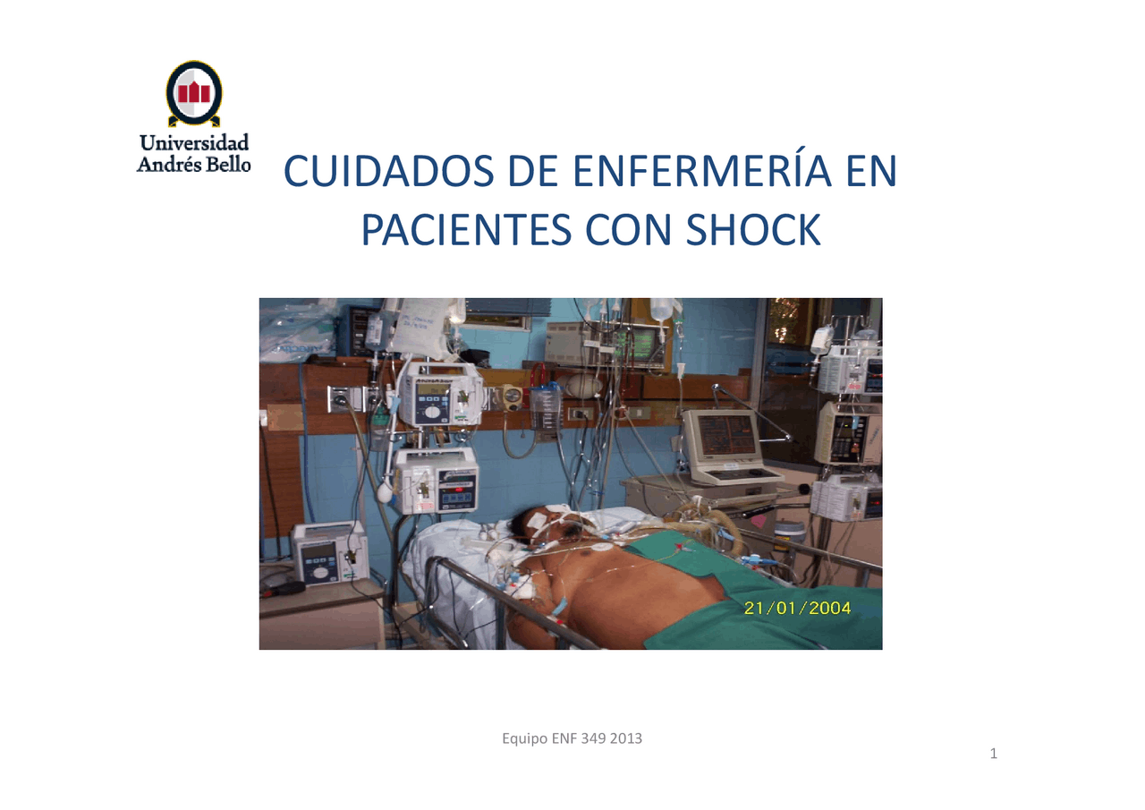 Cuidados enfermeria SHOCK | Diapositivas de Enfermería Clínica | Docsity