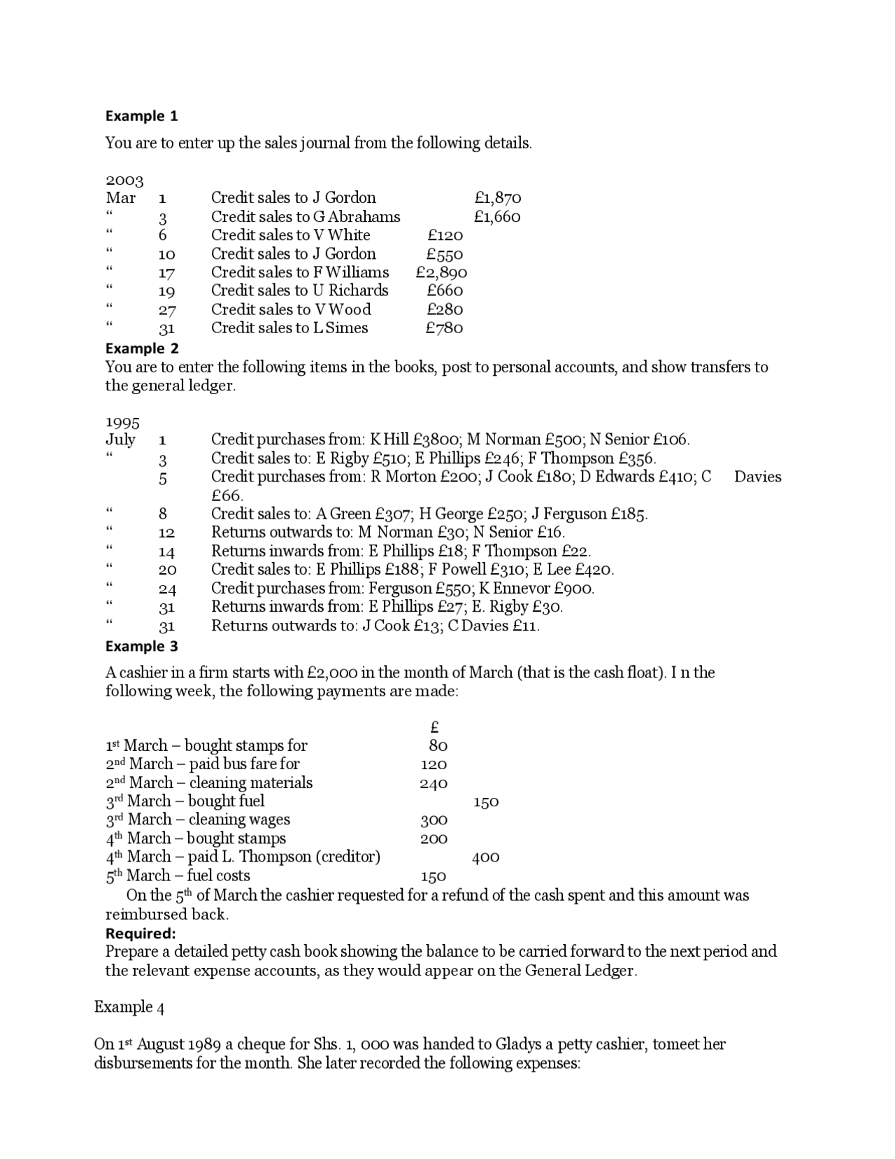 BOOKS OF PRIME ENTRY | Exercises Financial Accounting | Docsity