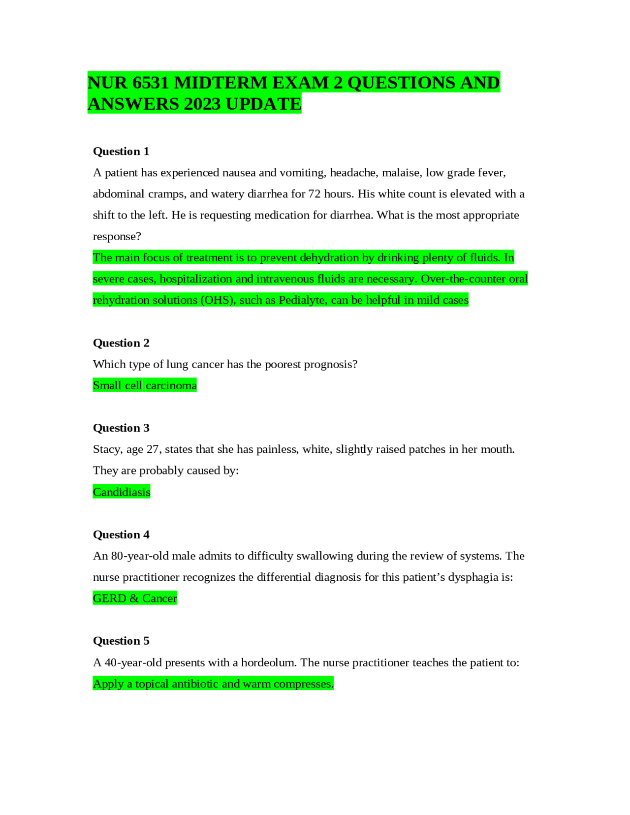 NUR 6531 Midterm Exam 2 Questions and Answers 2023 Update | Exams ...