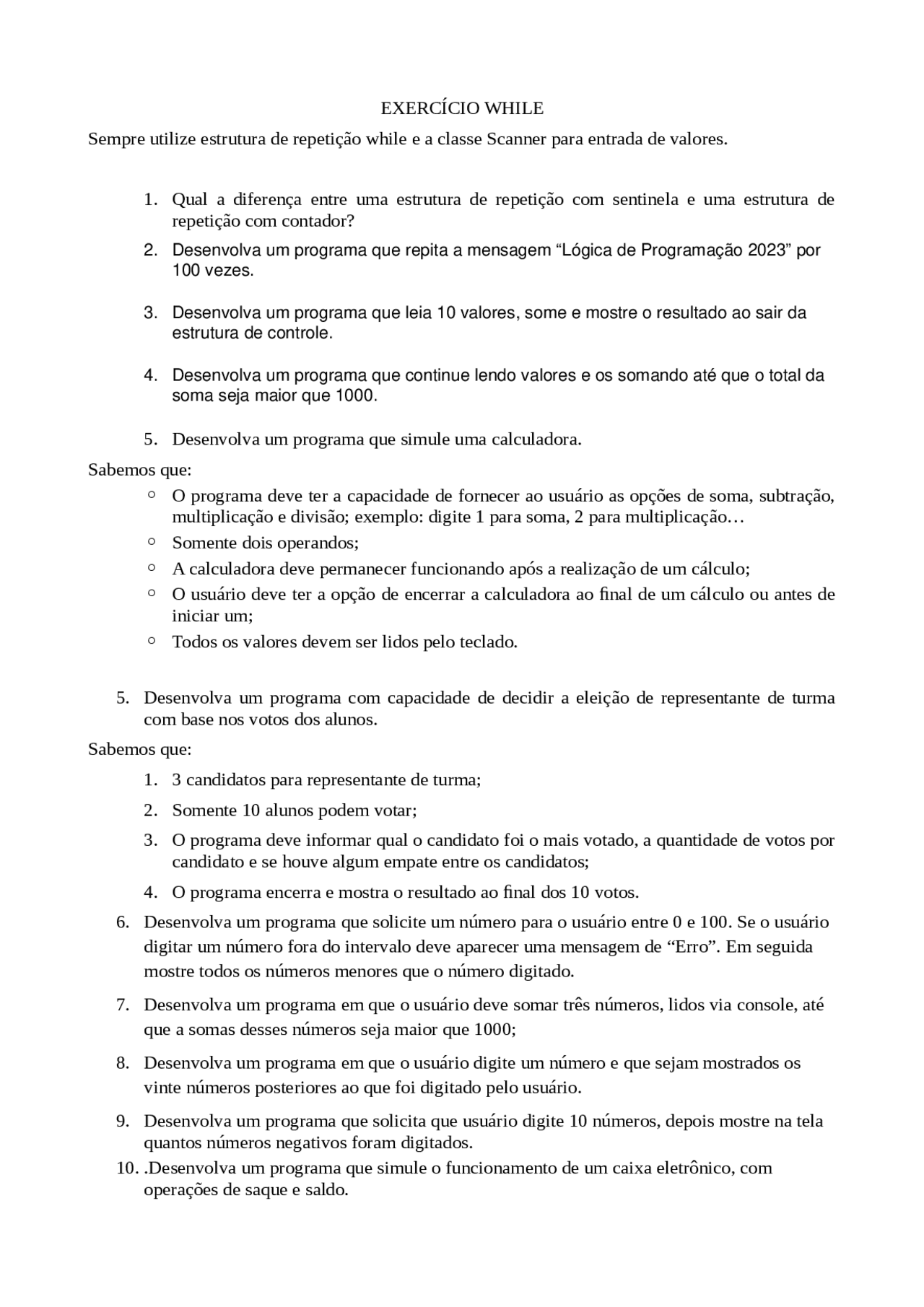 Exercícios Programação Em Java Iniciante Exercícios Matérias Técnicas