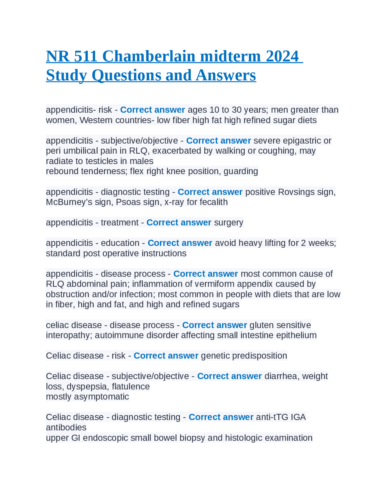 NR 511 Chamberlain midterm 2024 Study Questions and Answers Exams