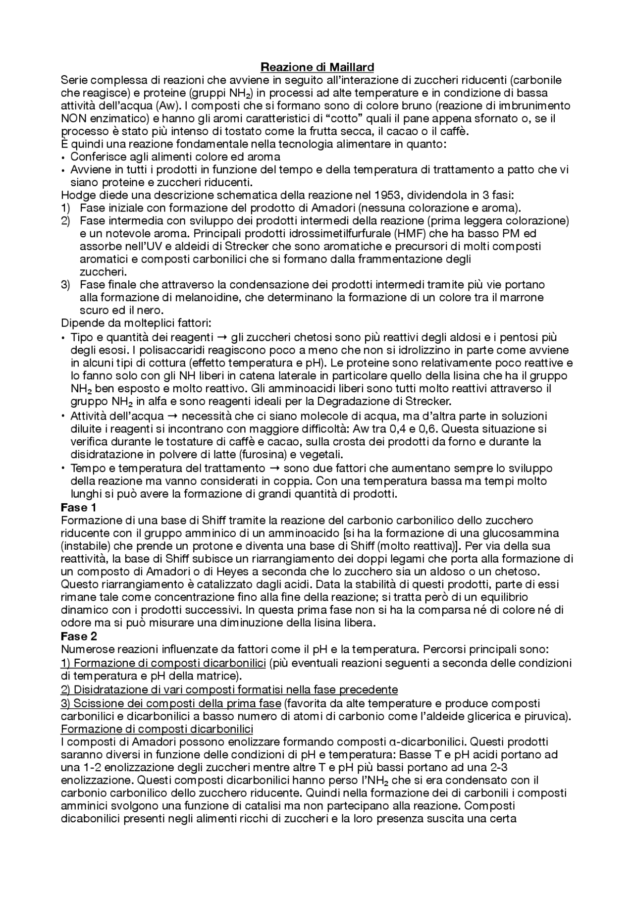 Reazione di maillard Appunti di Chimica Docsity