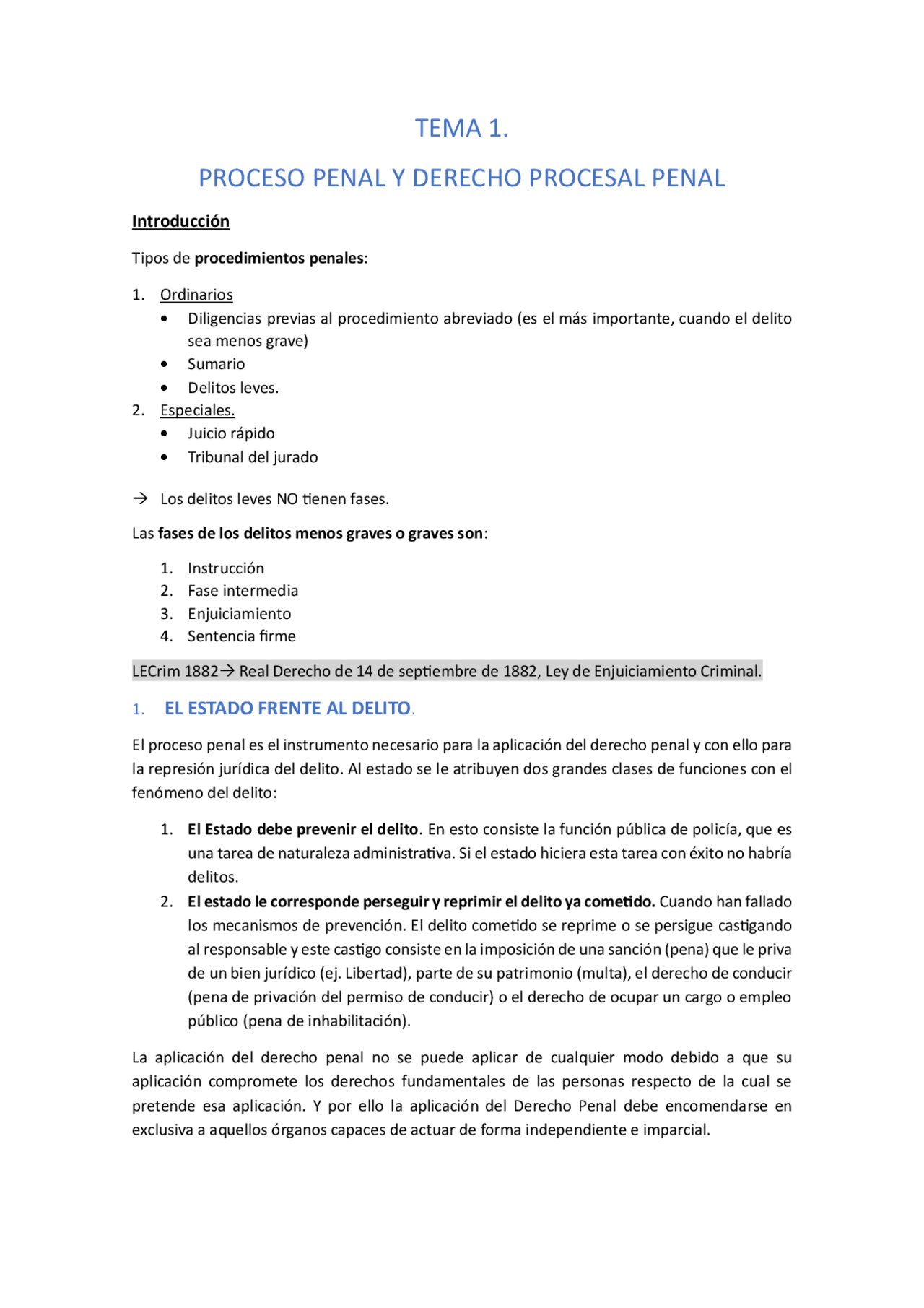 Apuntes de Derecho Procesal Penal, temas 1 y 2 | Apuntes de Derecho ...