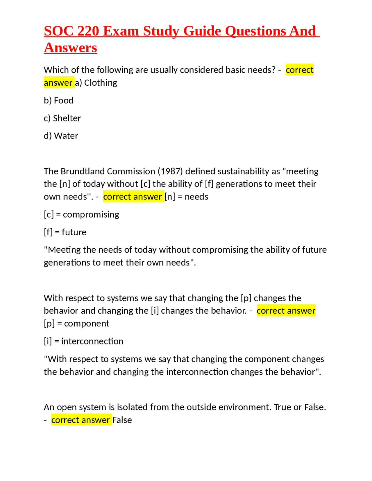 SOC 220 Exam Study Guide Questions And Answers | Exams Sociology | Docsity