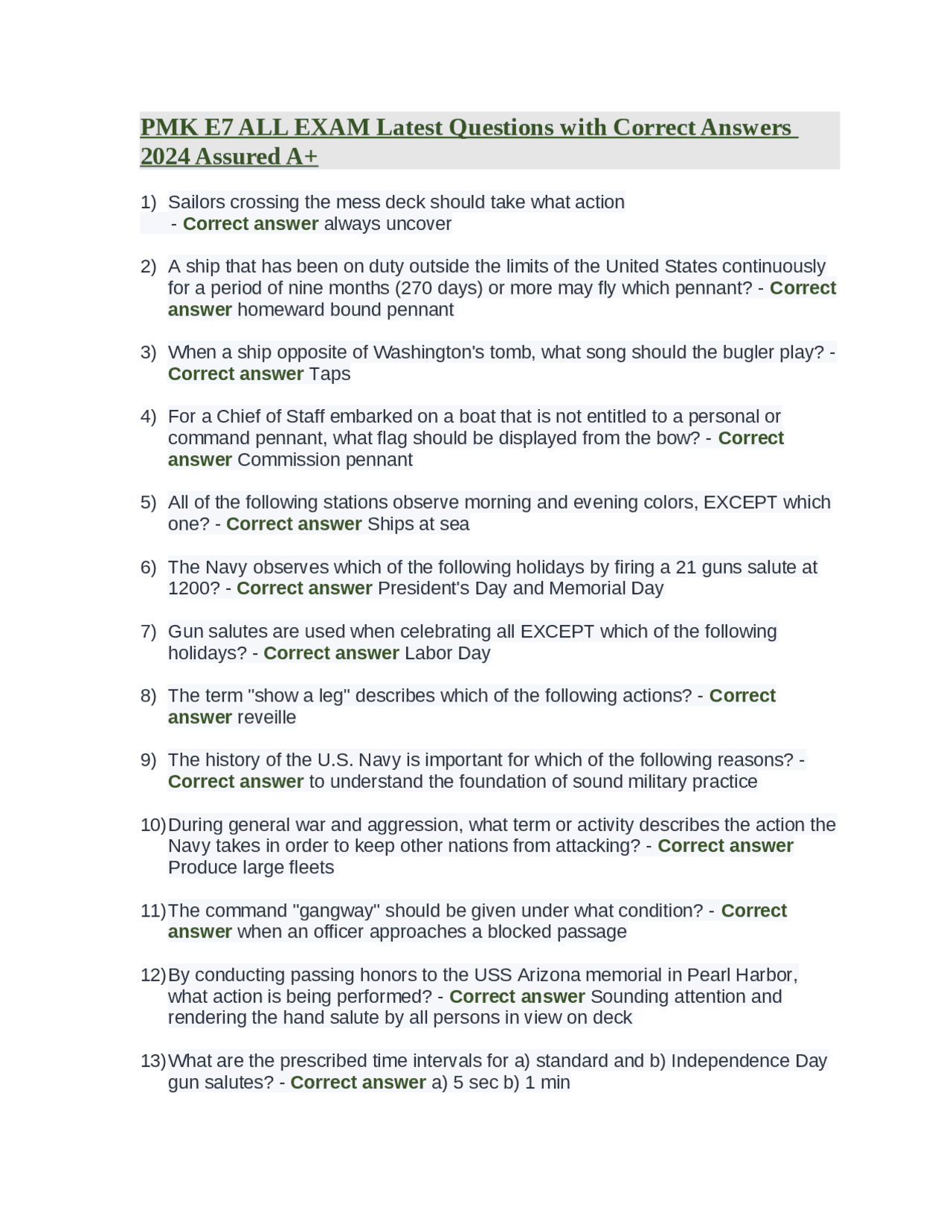 PMK E7 ALL EXAM Latest Questions with Correct Answers 2024 Assured A+ Exams Community