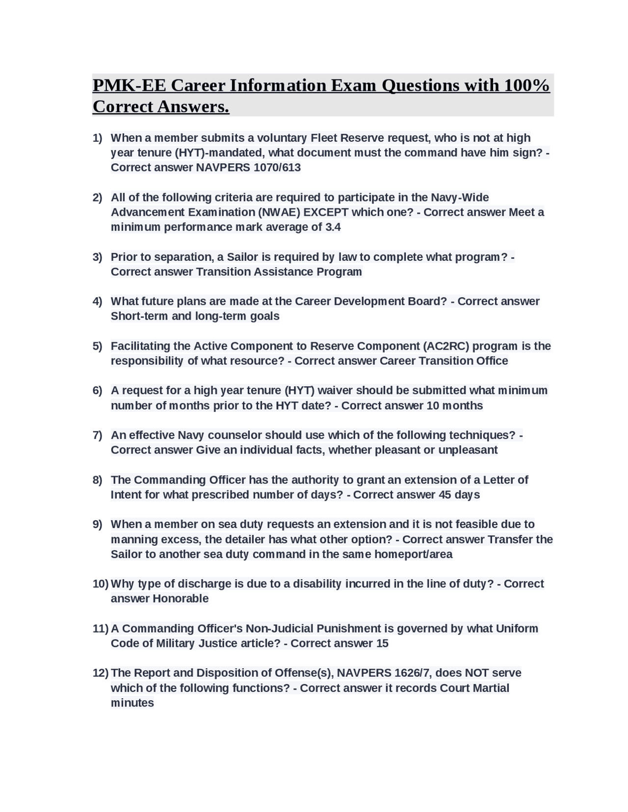 PMKEE Career Information Exam Questions with 100 Correct Answers