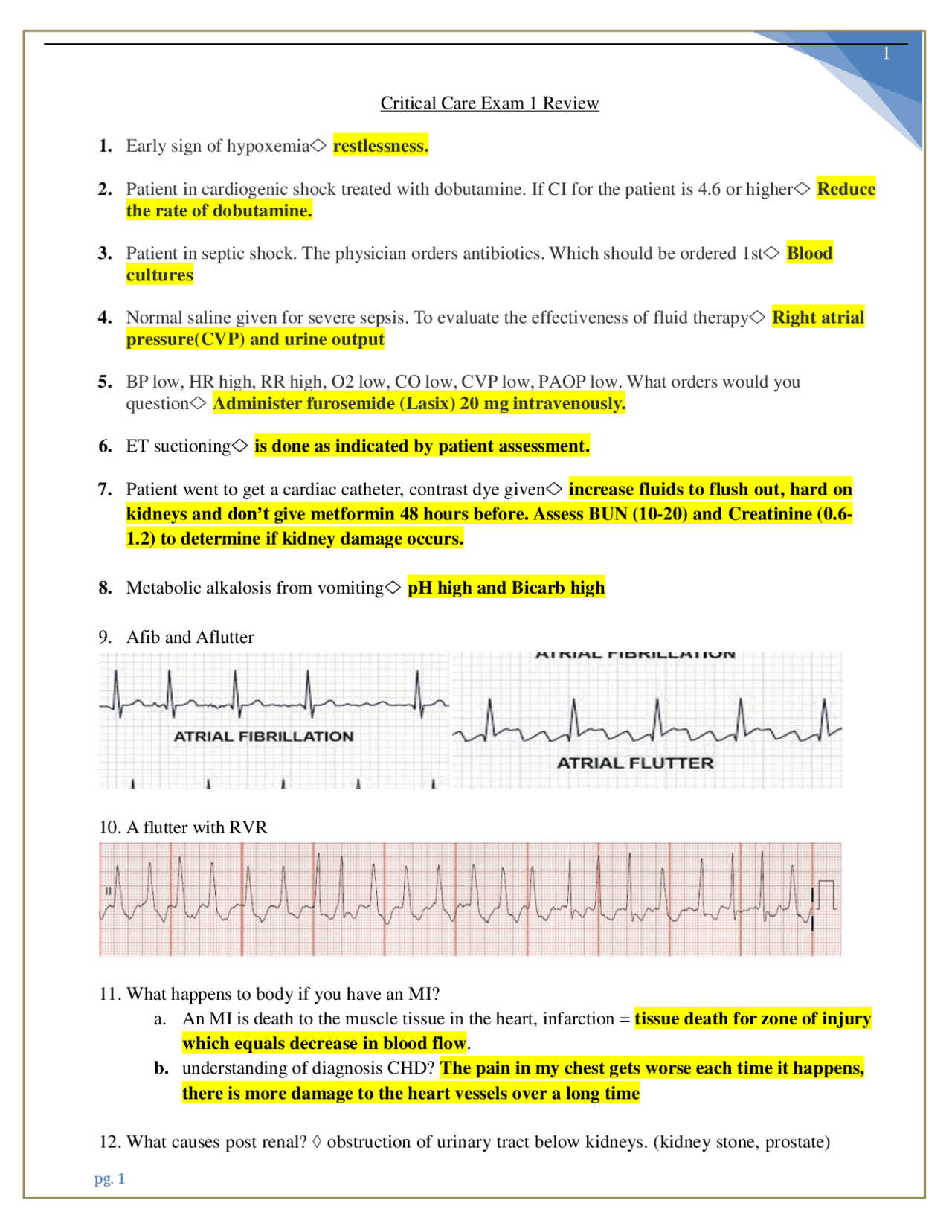 NURS MISC Critical Care Exam 1 Review latest 2024/2025 | Exams Nursing ...