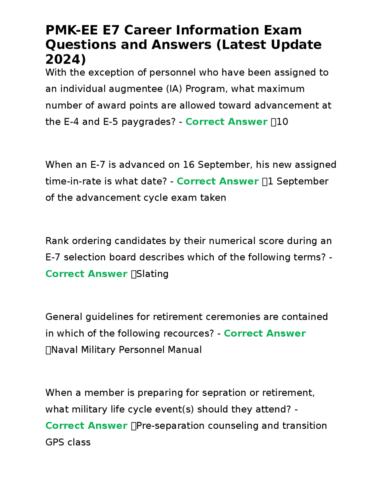 PMKEE E7 Career Information Exam Questions and Answers (Latest Update 2024) Exams Nursing