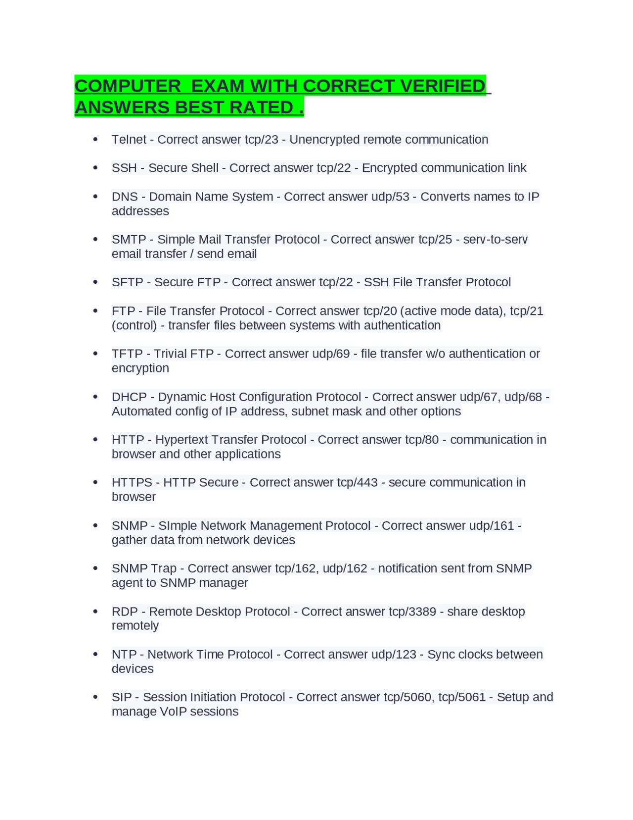 COMPUTER EXAM WITH CORRECT VERIFIED ANSWERS BEST RATED 2024 . | Exams ...