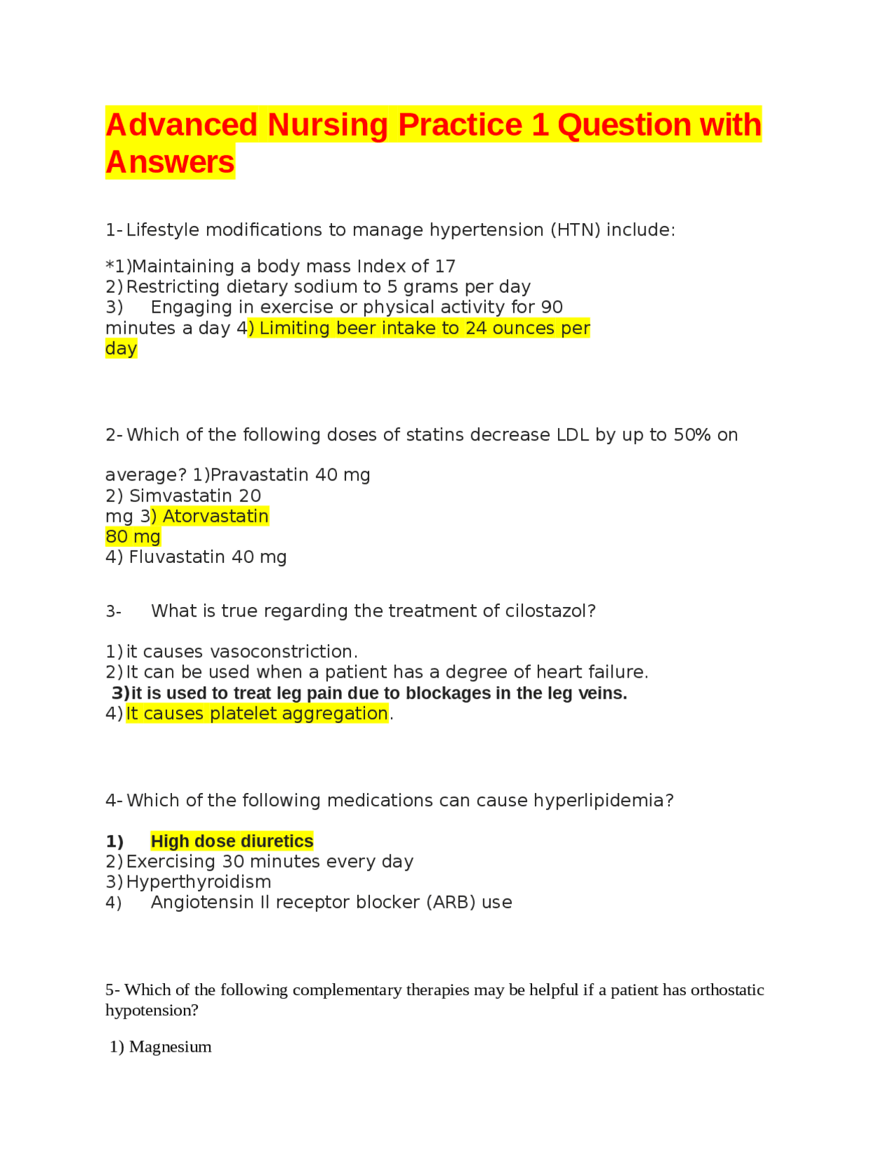 Advanced Nursing Practice 1 Questions with Answers | Exams Nursing ...