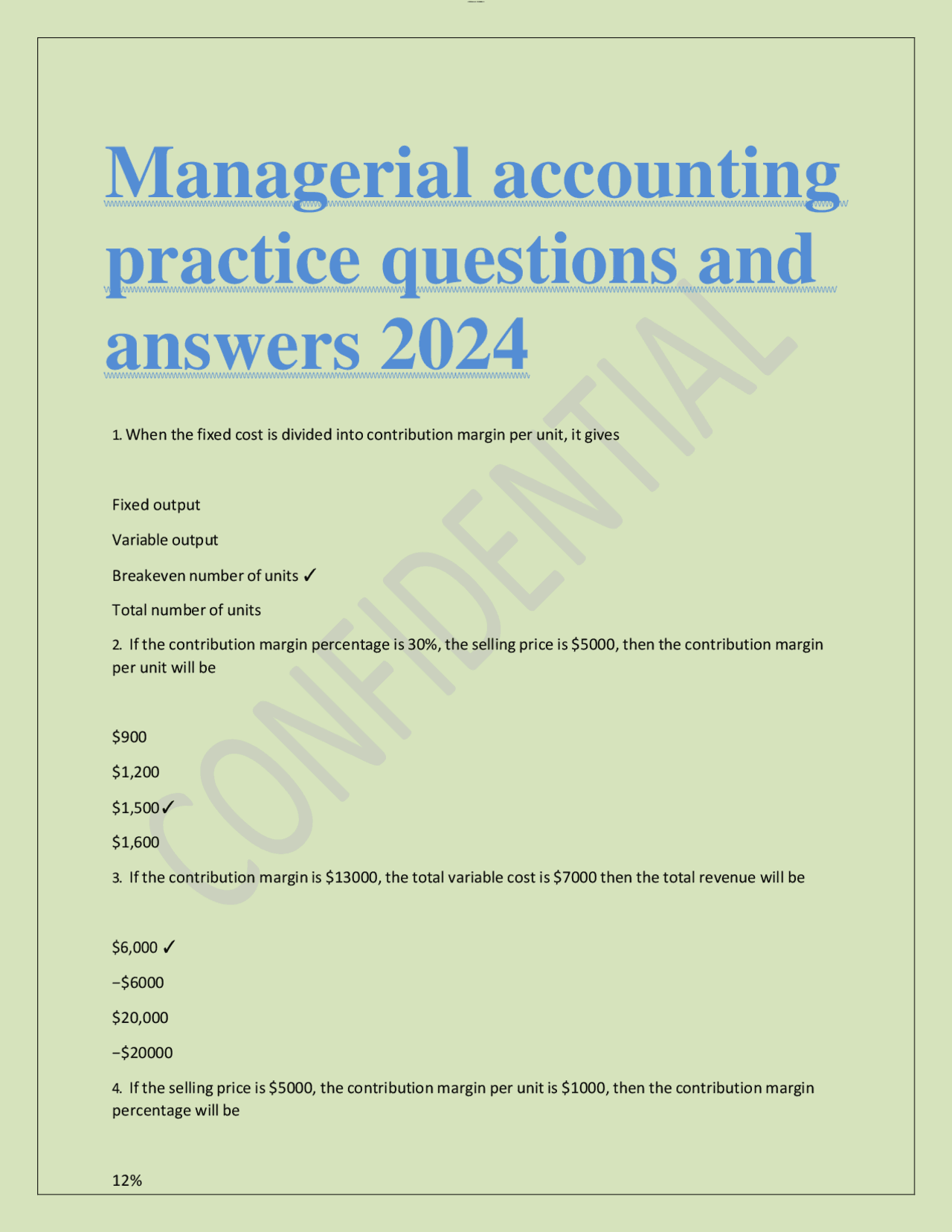 Managerial accounting practice questions and answers 2024 | Exams ...